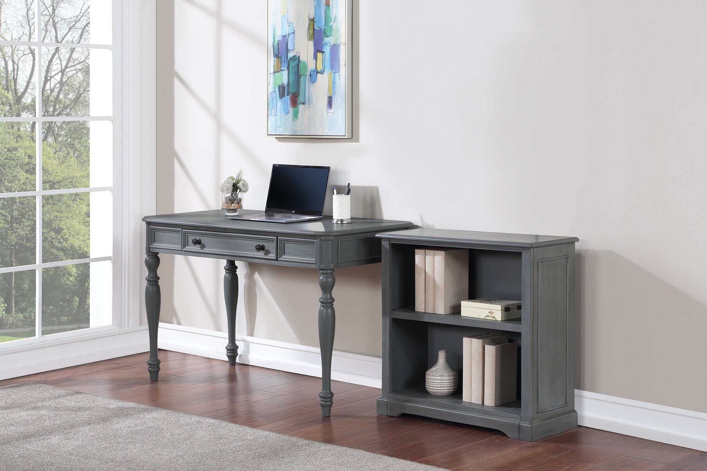 Country Meadows 2-Shelf Bookcase - Plantation Grey
