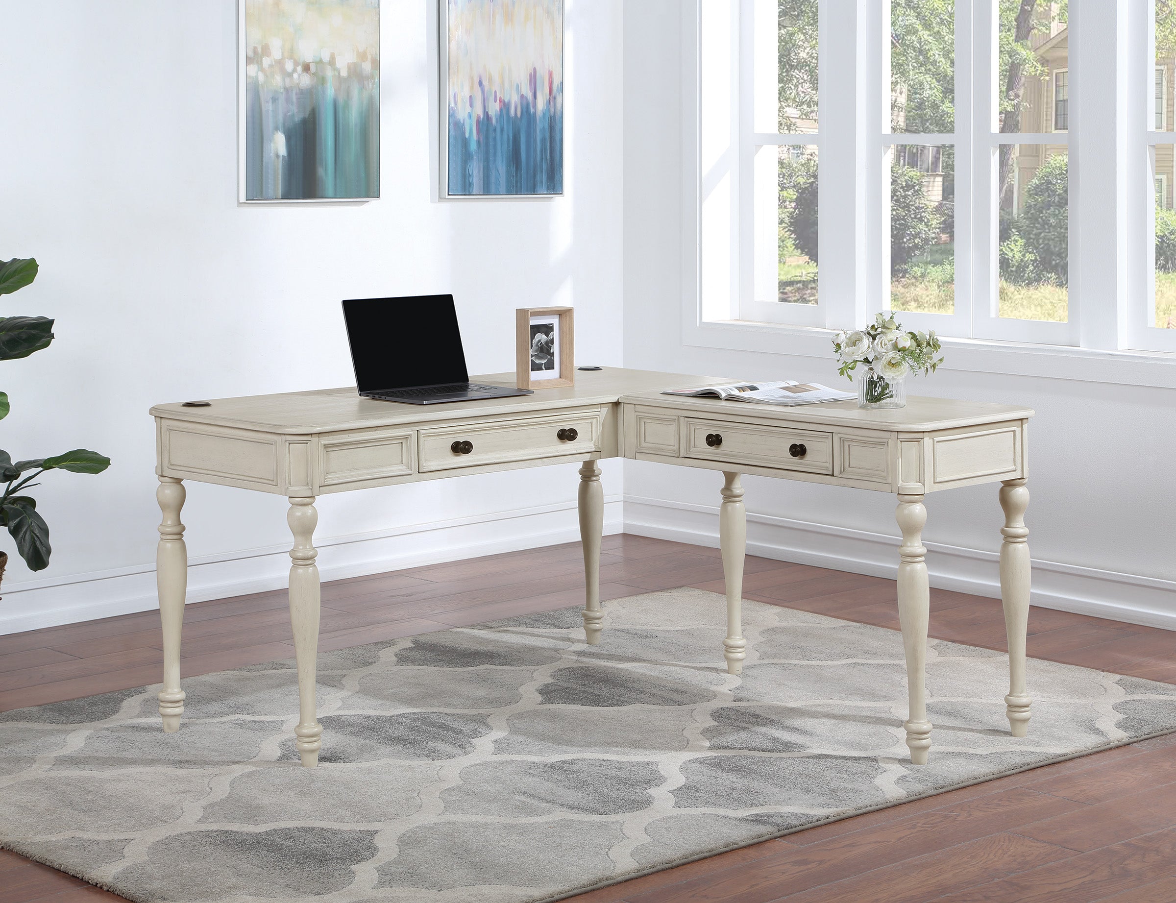 Country Meadows L-Shaped Desk w/PWR - Antique White