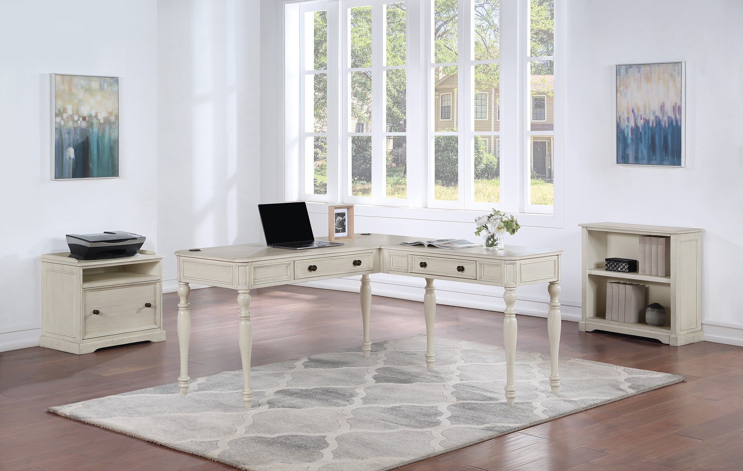 Country Meadows L-Shaped Desk w/PWR - Antique White
