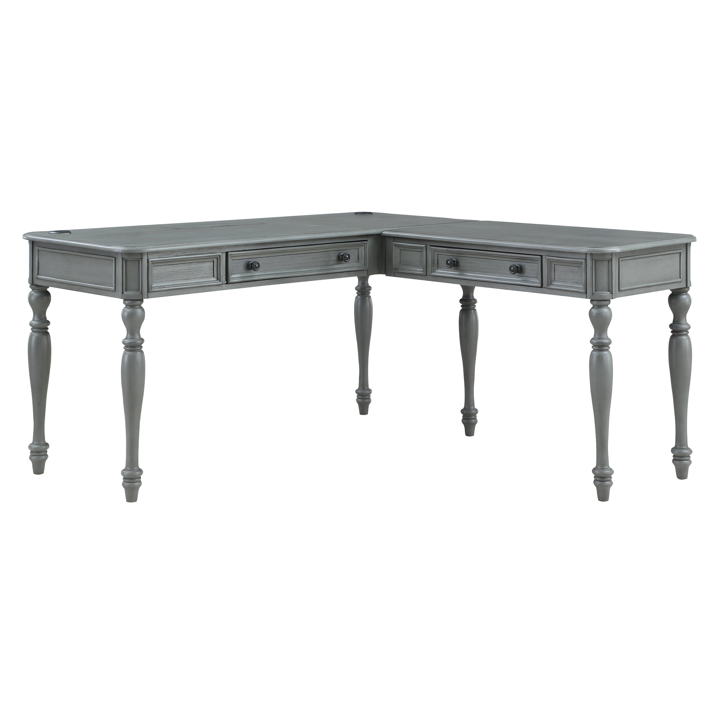 Country Meadows L-Shaped Desk w/PWR - Plantation Grey