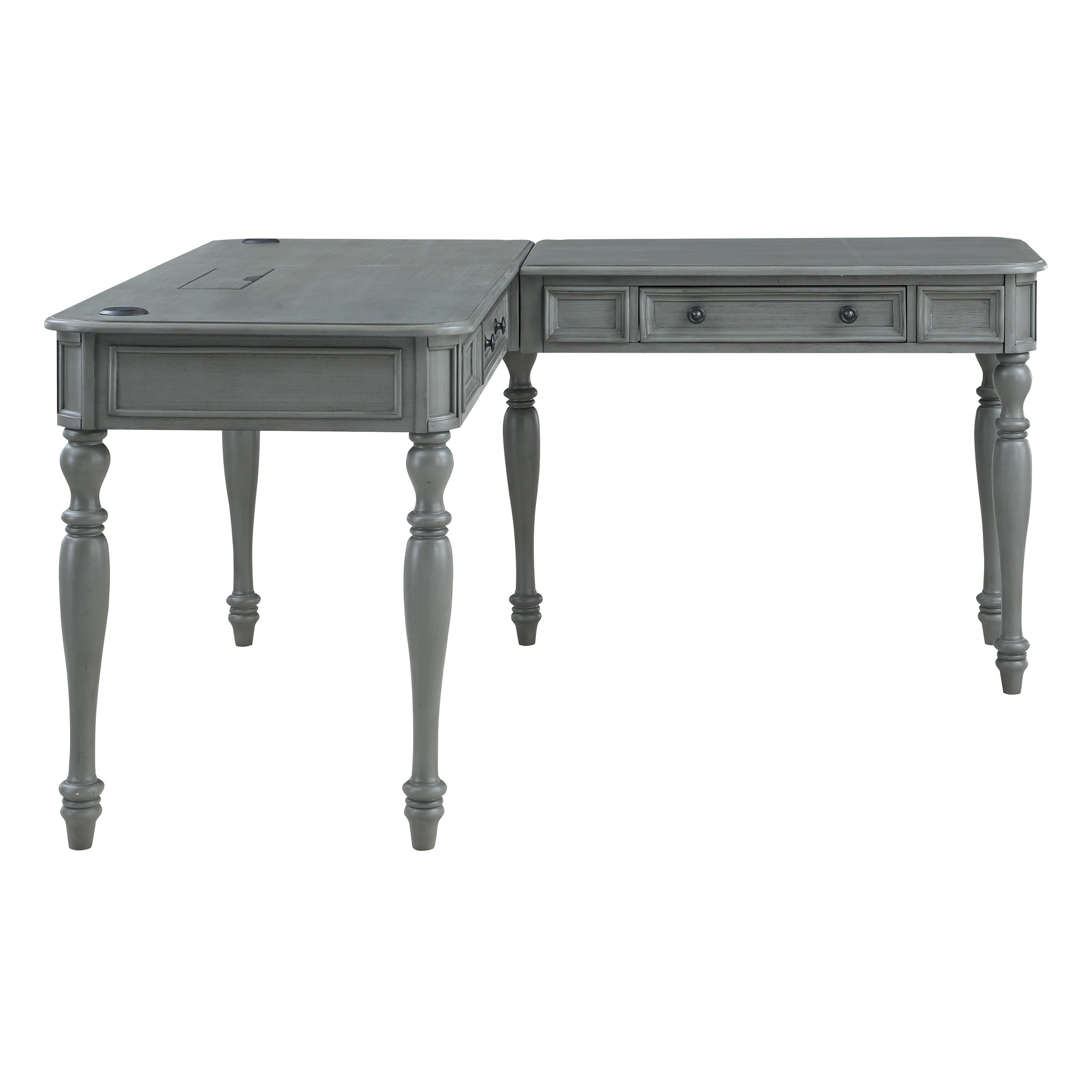 Country Meadows L-Shaped Desk w/PWR - Plantation Grey