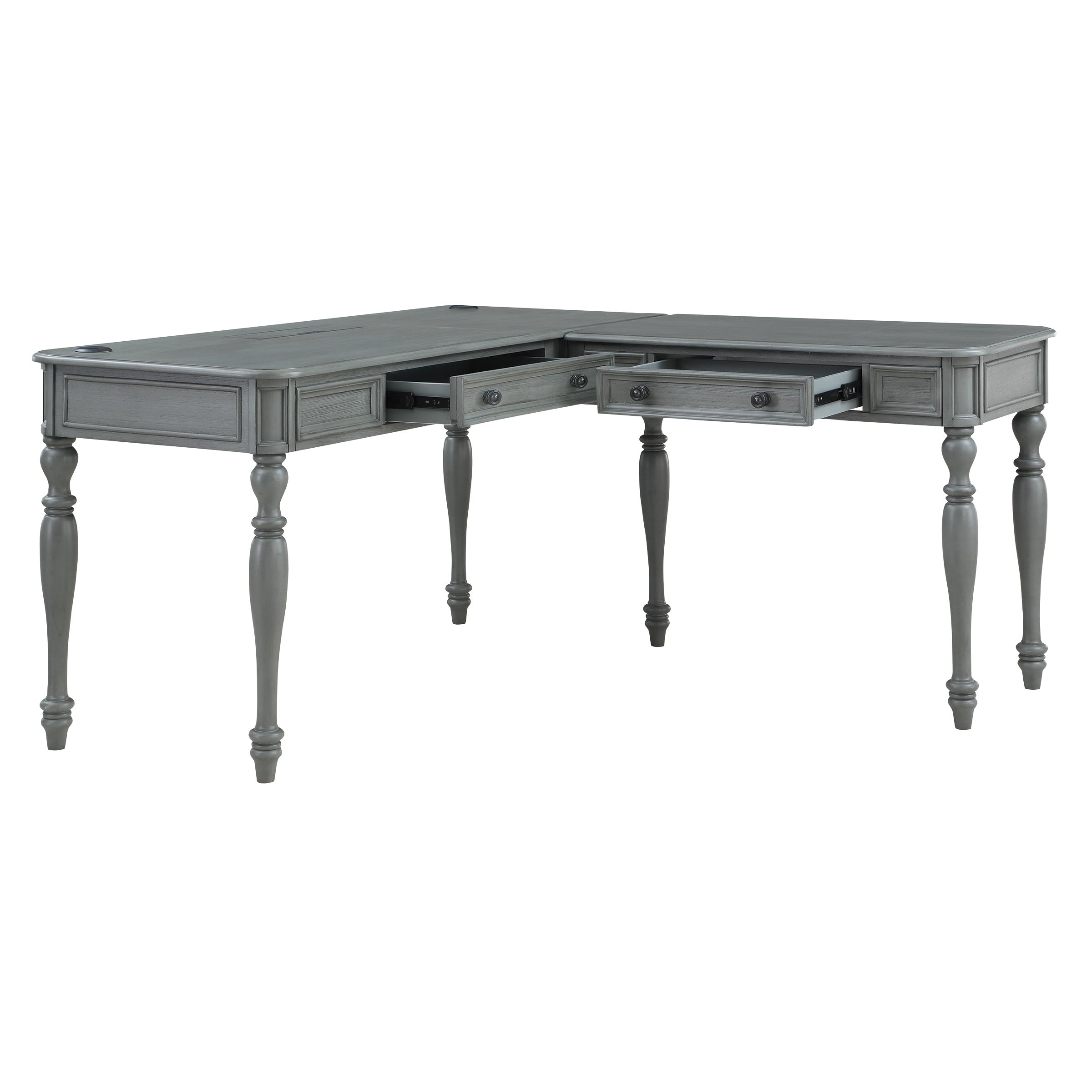 Country Meadows L-Shaped Desk w/PWR - Plantation Grey