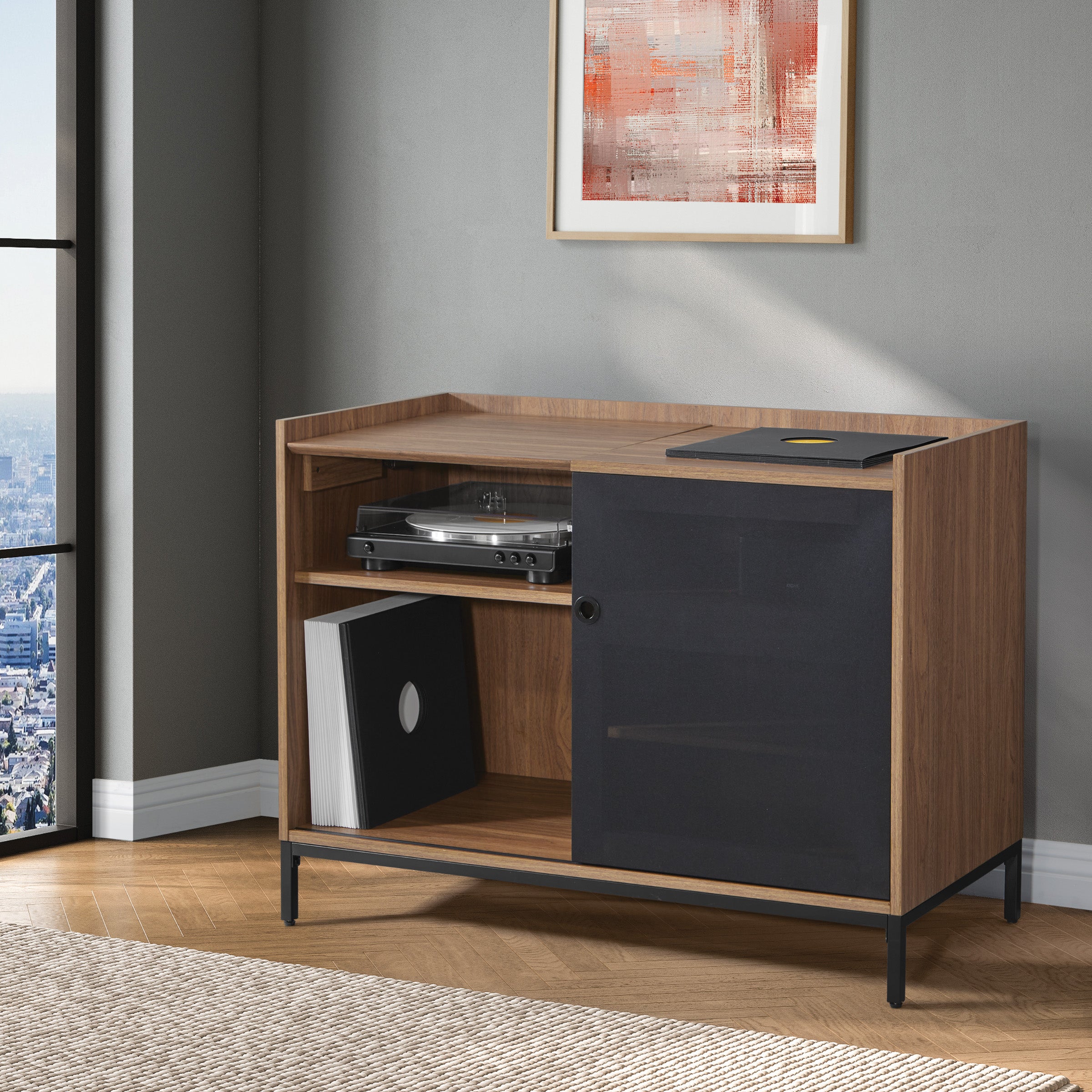 Record Player Stand w/ Album Storag - Majestic Walnut