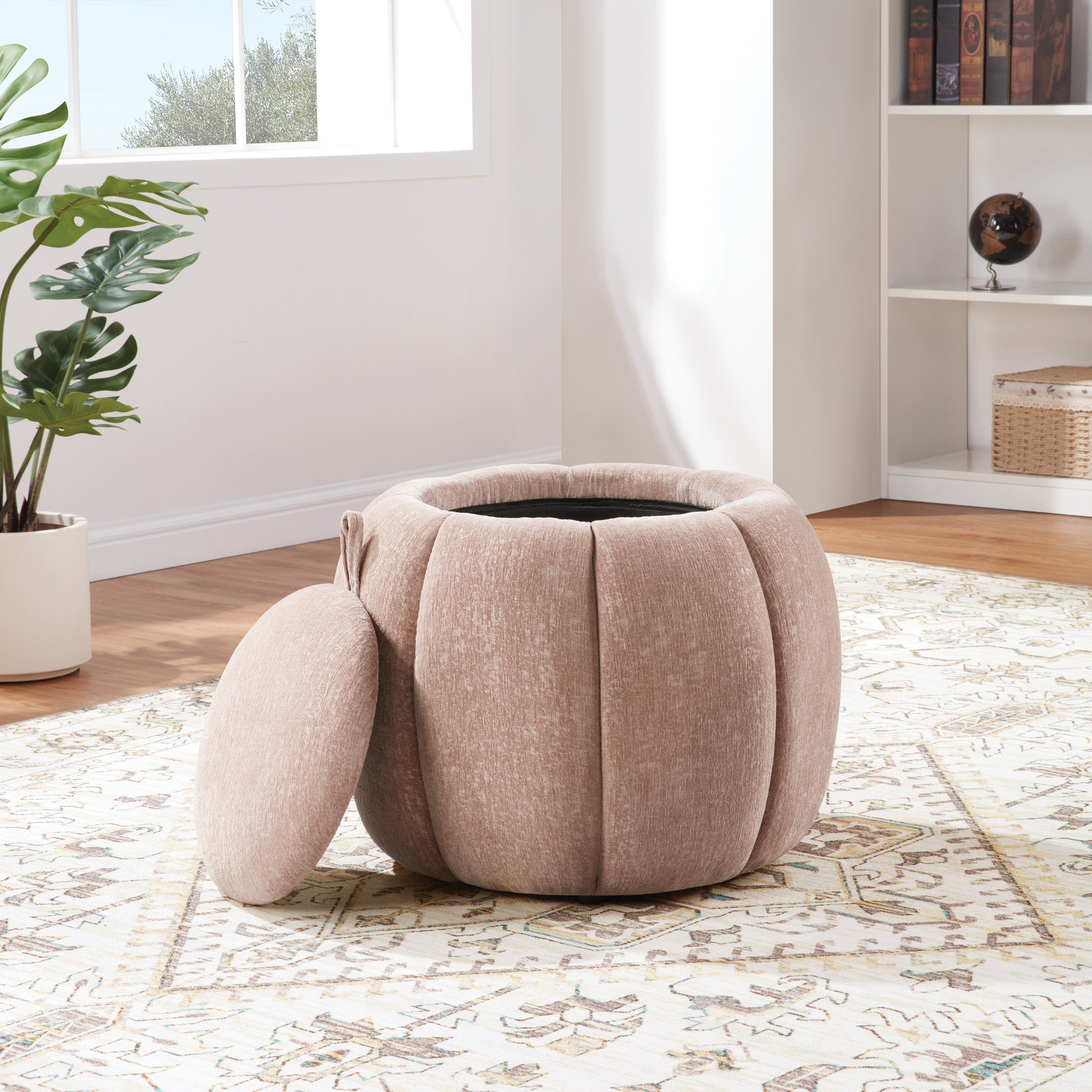 Castel Storage Ottoman in Blush Fabric