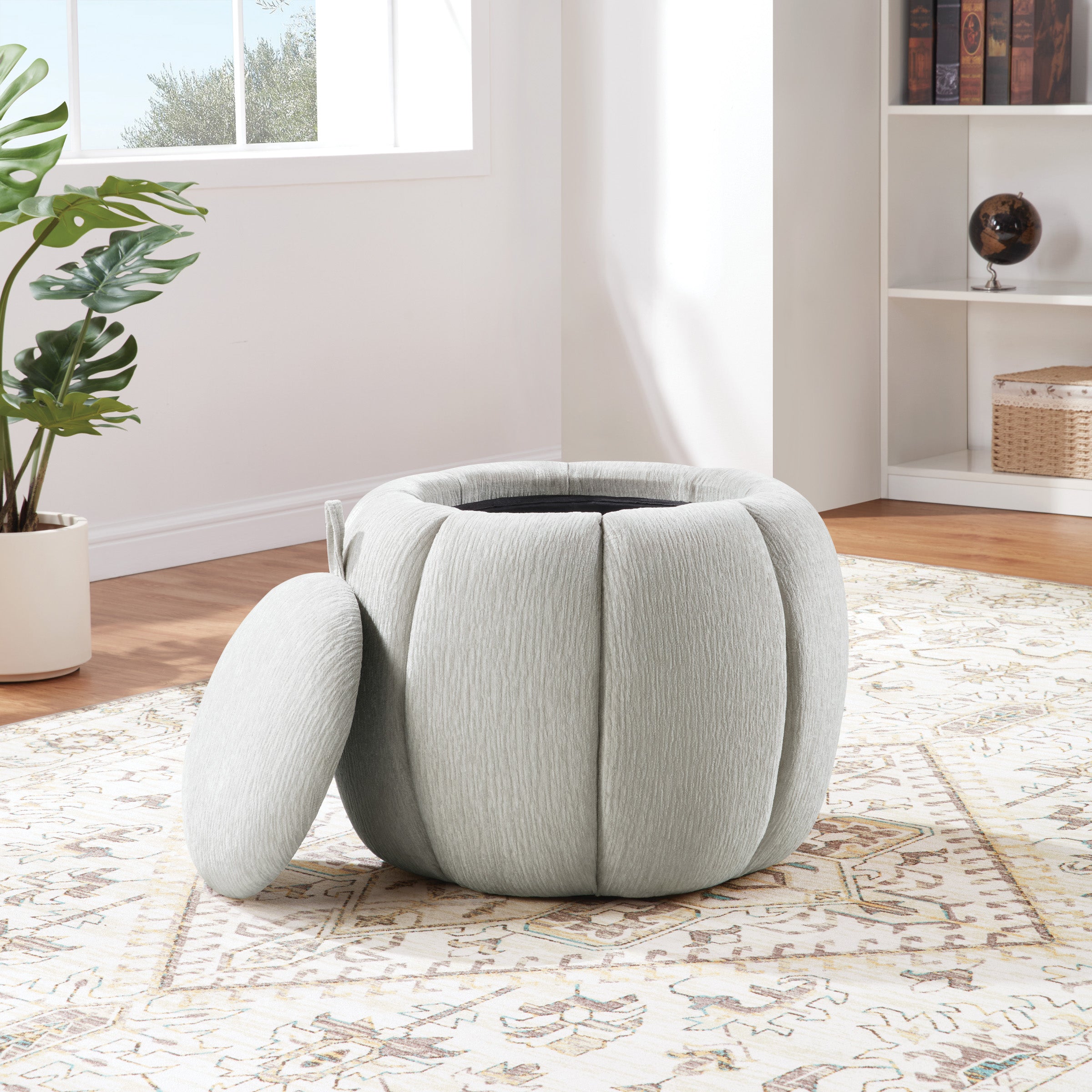 Castel Storage Ottoman in Platinum Fabric