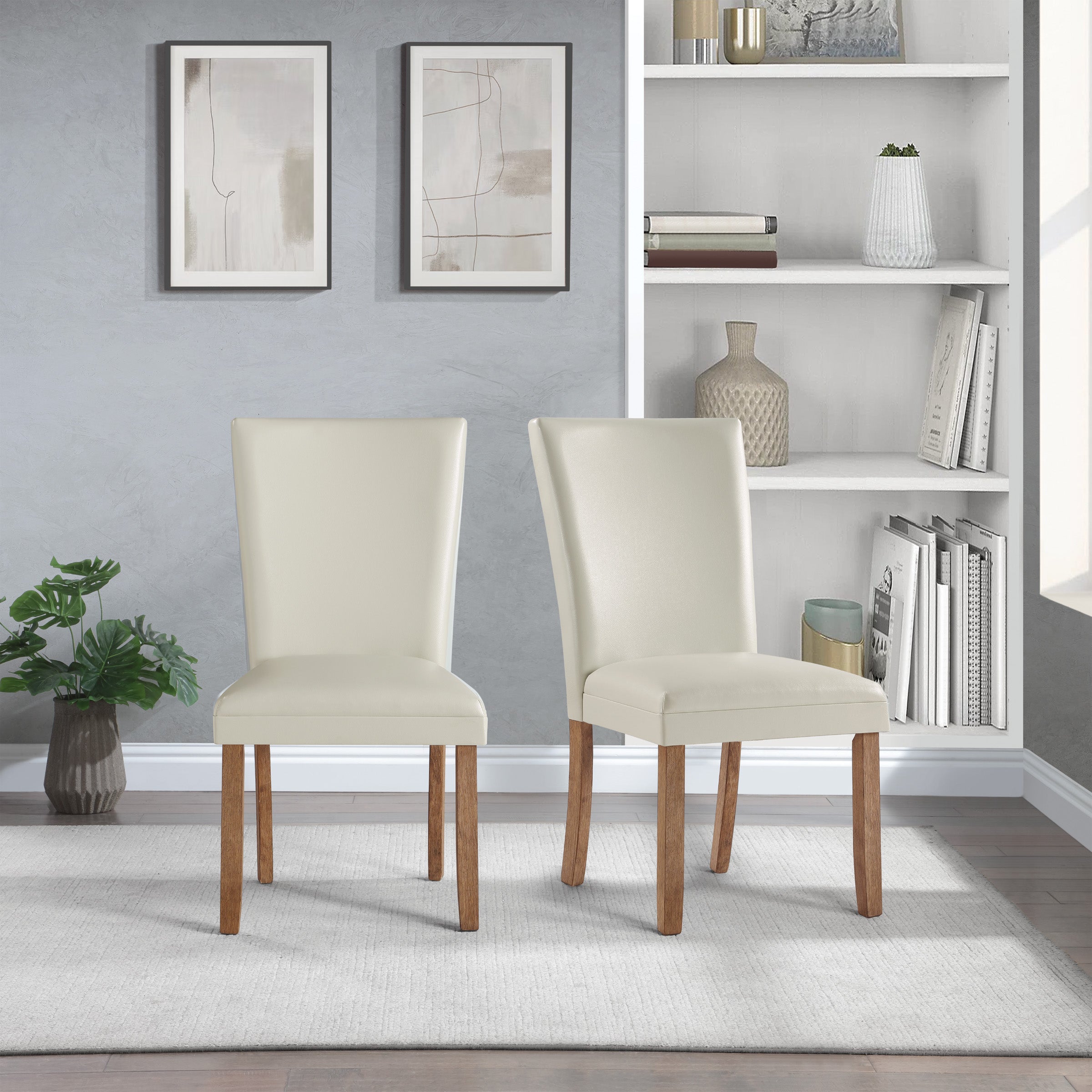 Colter Dining Chair 2 Pack in Cream Faux Leather with Medium Oak Legs