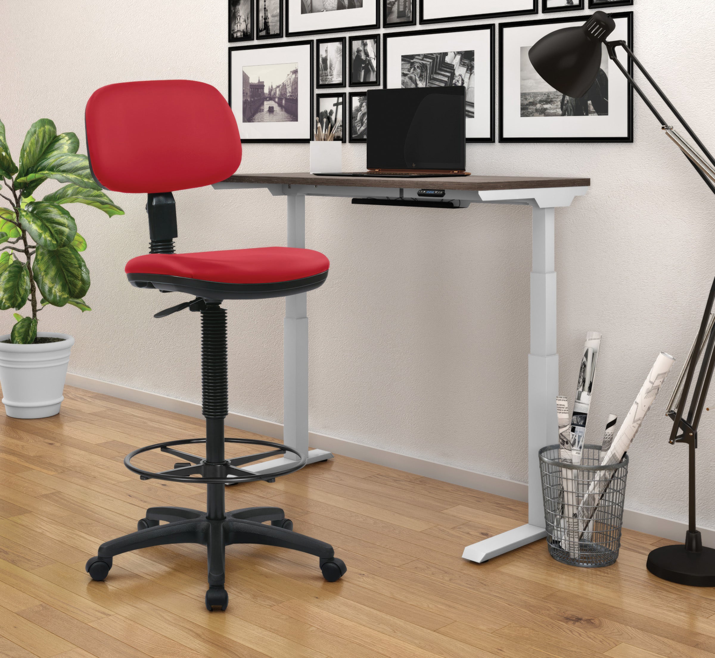 Sculptured Seat and Back Custom Dillon Fabric Drafting Chair - Dillon Lipstick