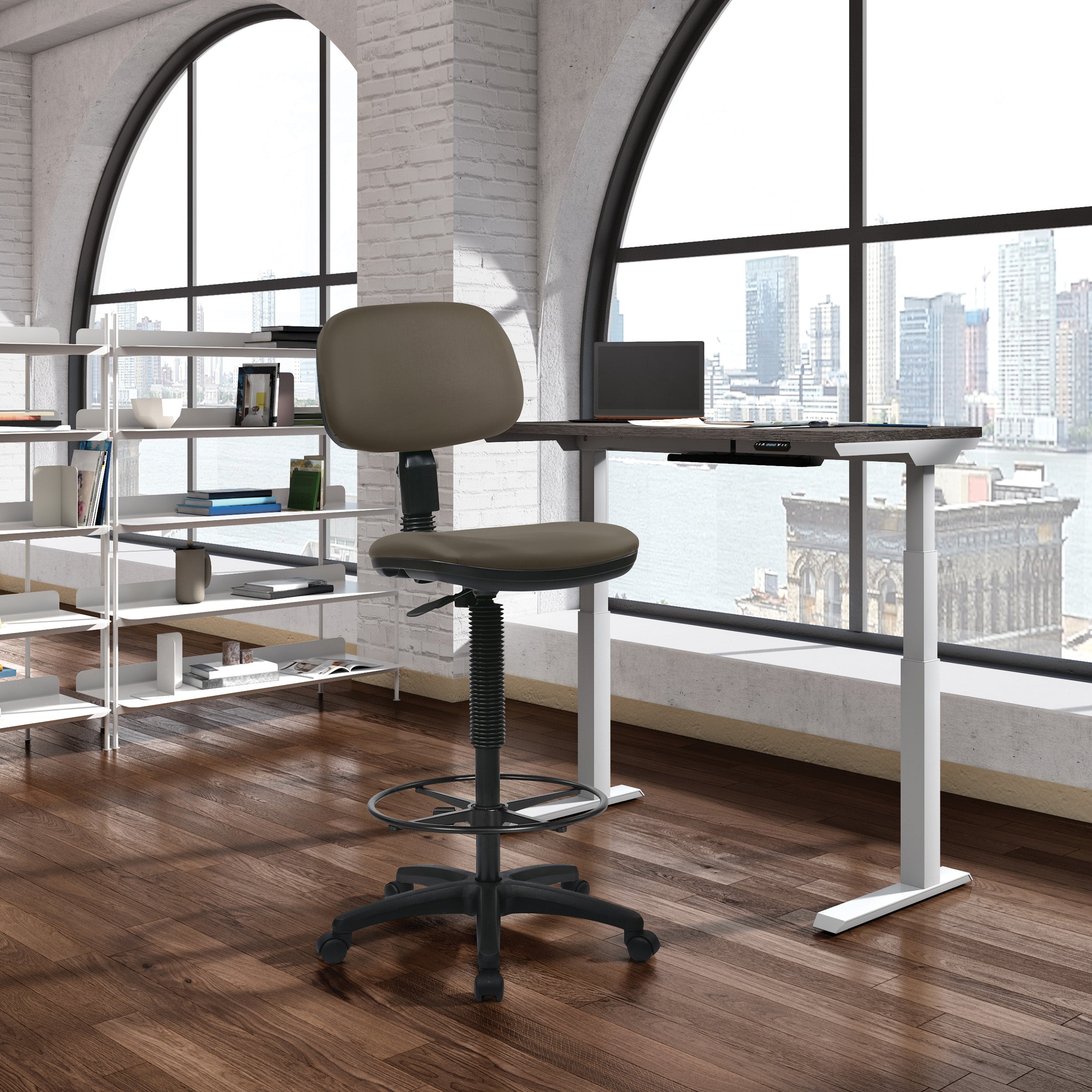 Sculptured Seat and Back Custom Dillon Fabric Drafting Chair - Dillon Java