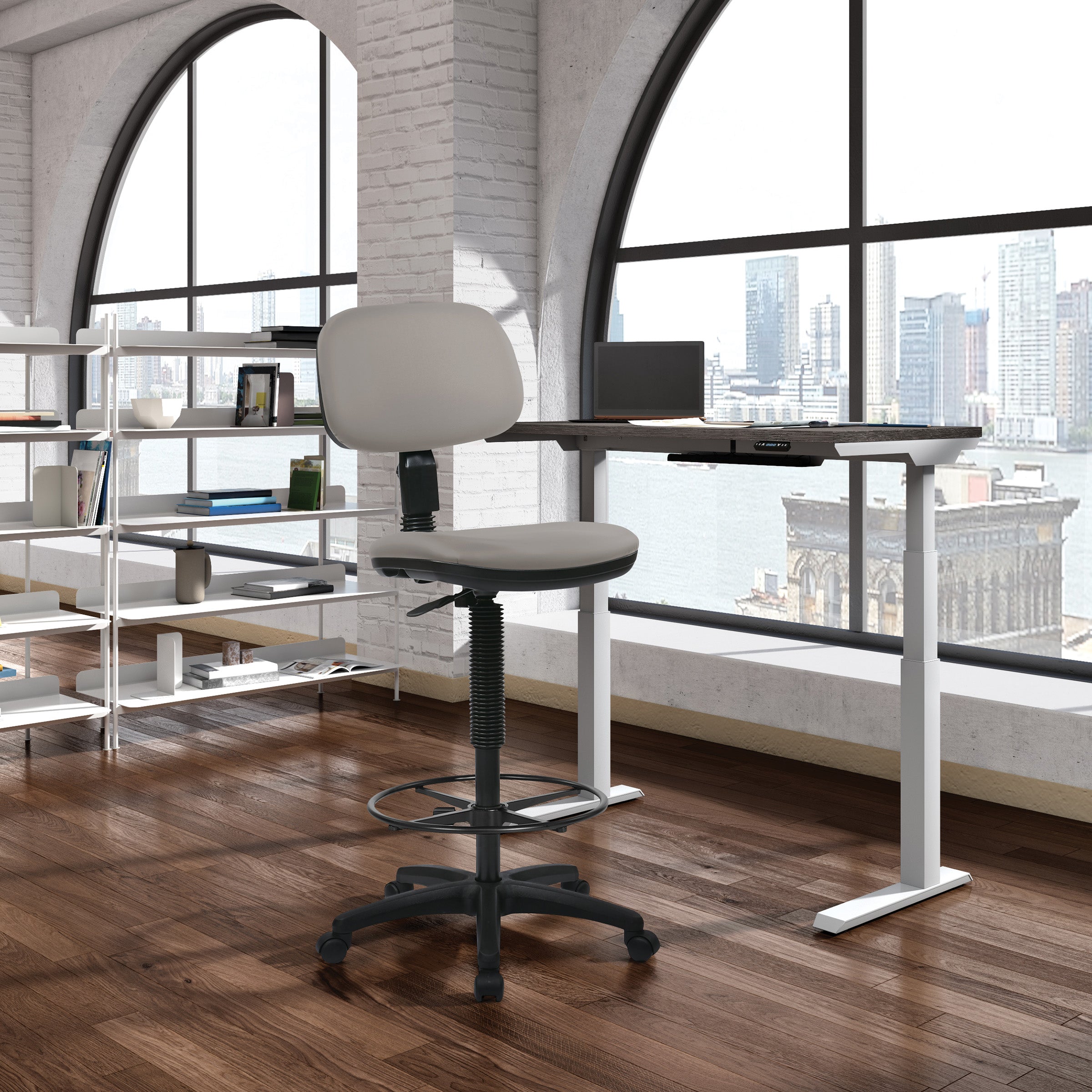 Sculptured Seat and Back Custom Dillon Fabric Drafting Chair - Dillon Stratus