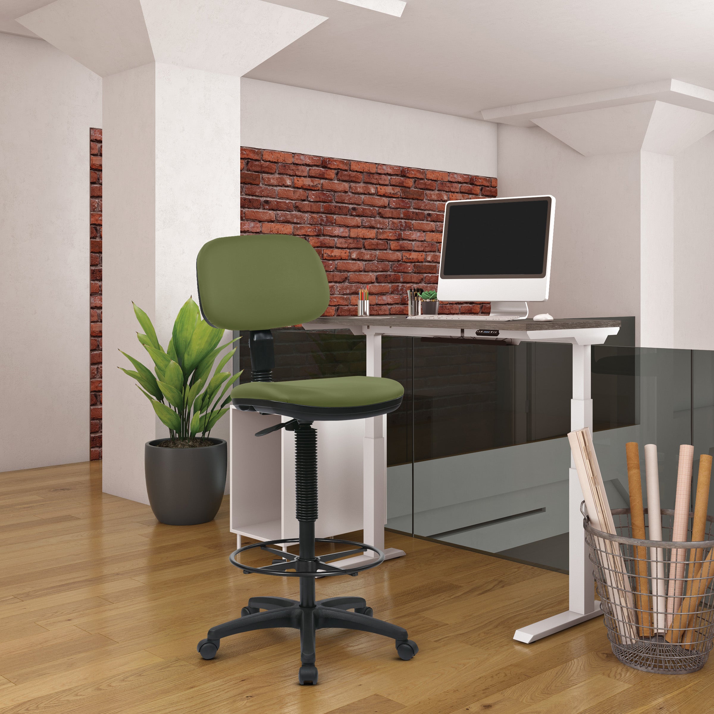 Sculptured Seat and Back Custom Dillon Fabric Drafting Chair - Dillon Sage