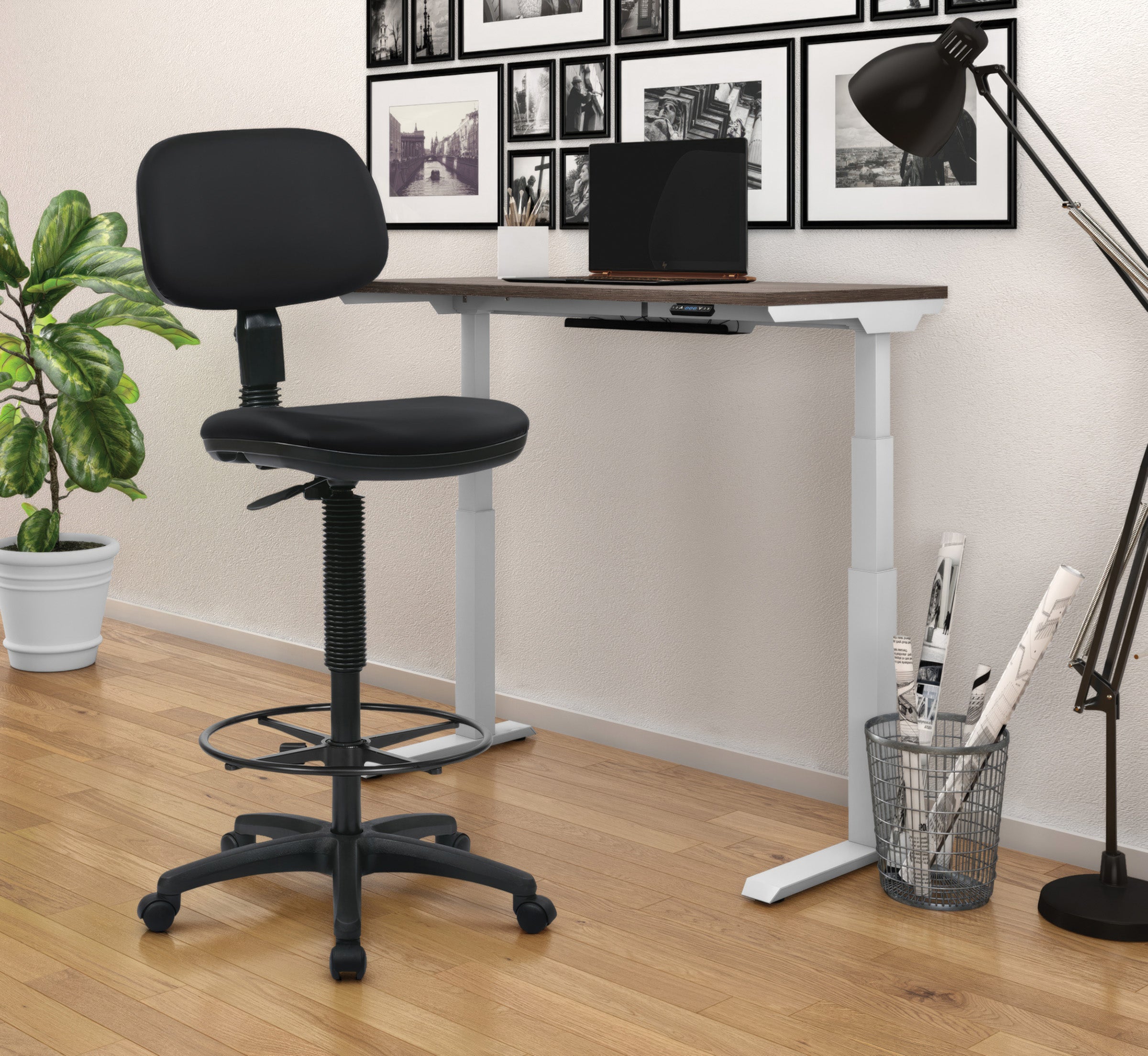 Sculptured Seat and Back Custom Dillon Fabric Drafting Chair - Dillon Black