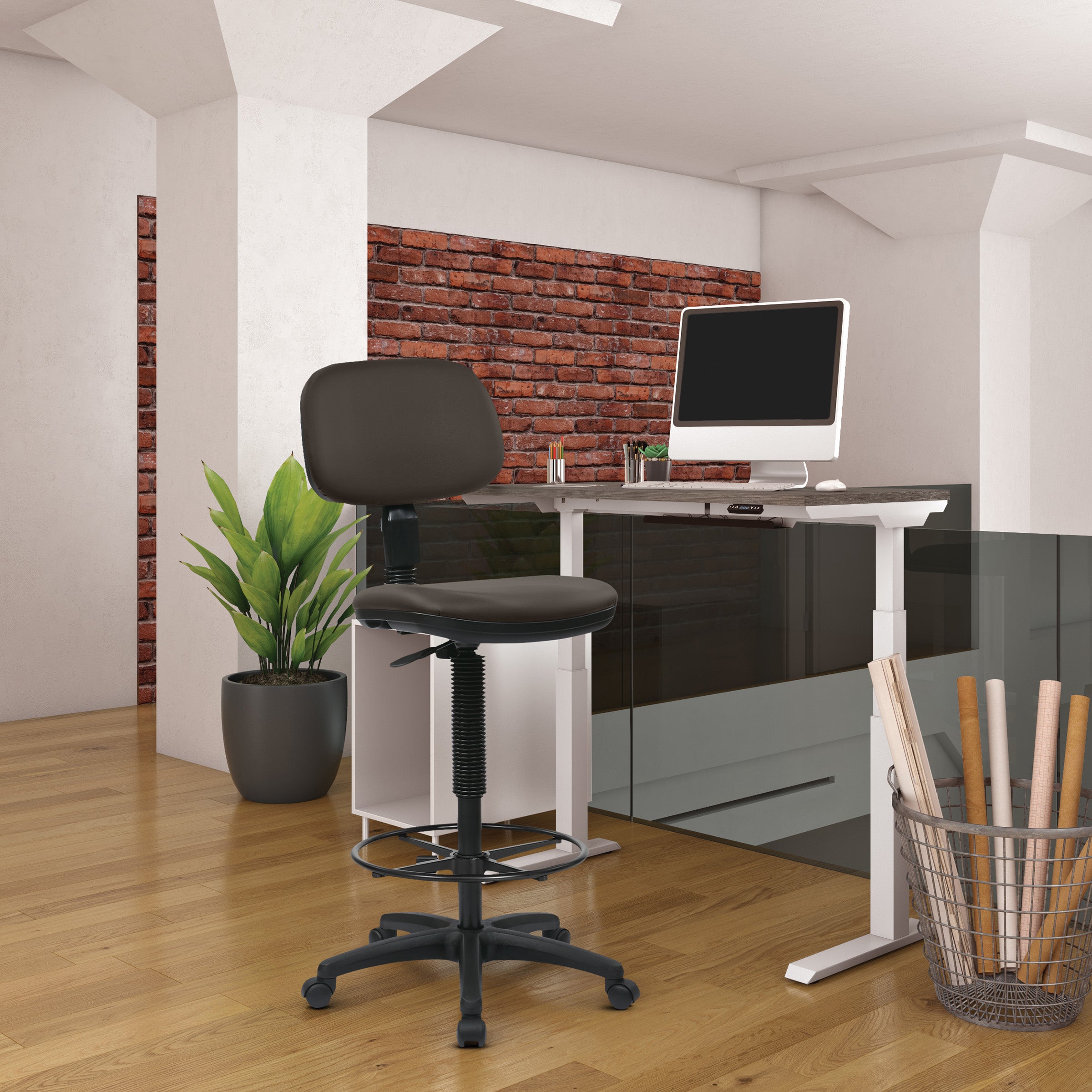 Sculptured Seat and Back Custom Dillon Fabric Drafting Chair - Dillon Graphite