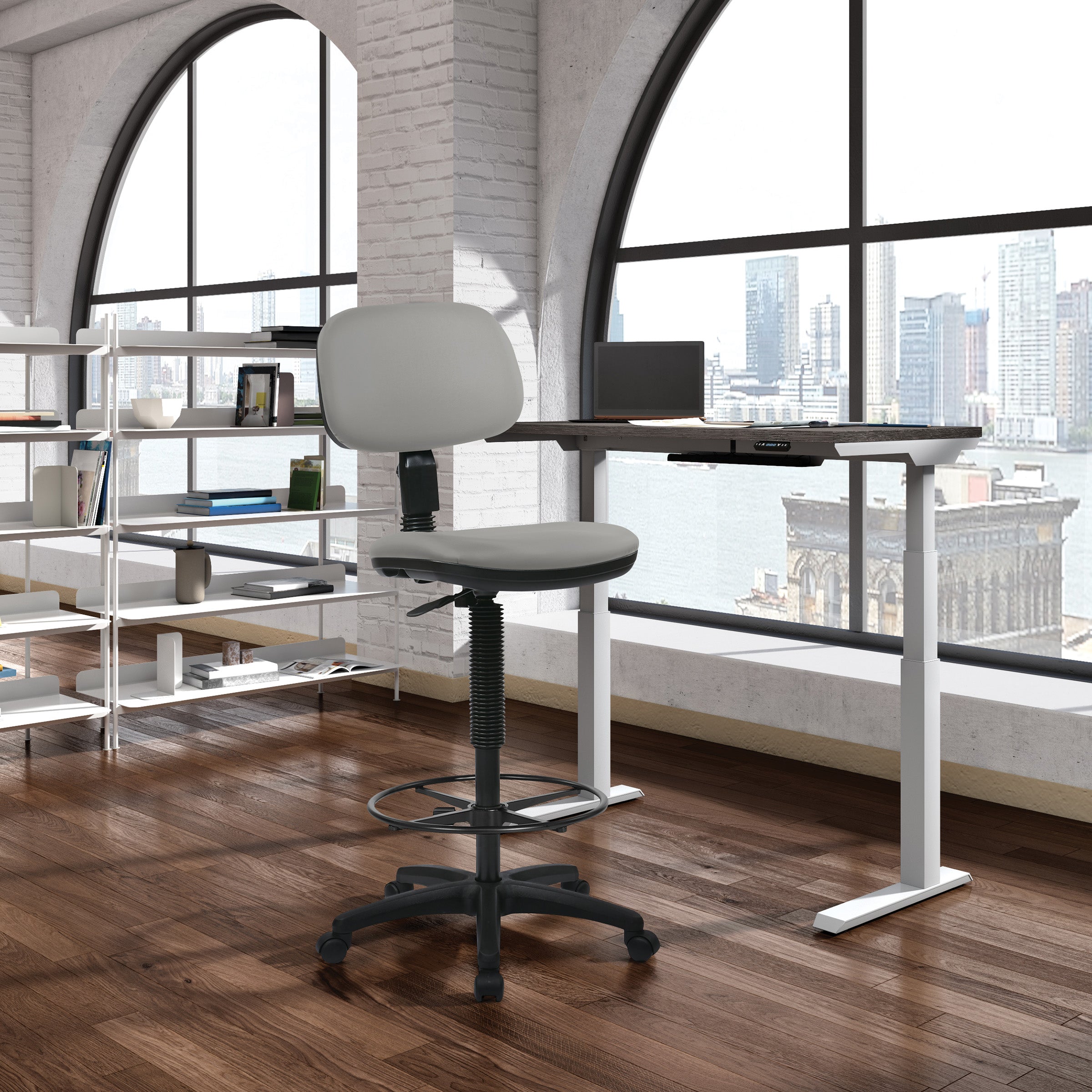 Sculptured Seat and Back Custom Dillon Fabric Drafting Chair - Dillon Steel