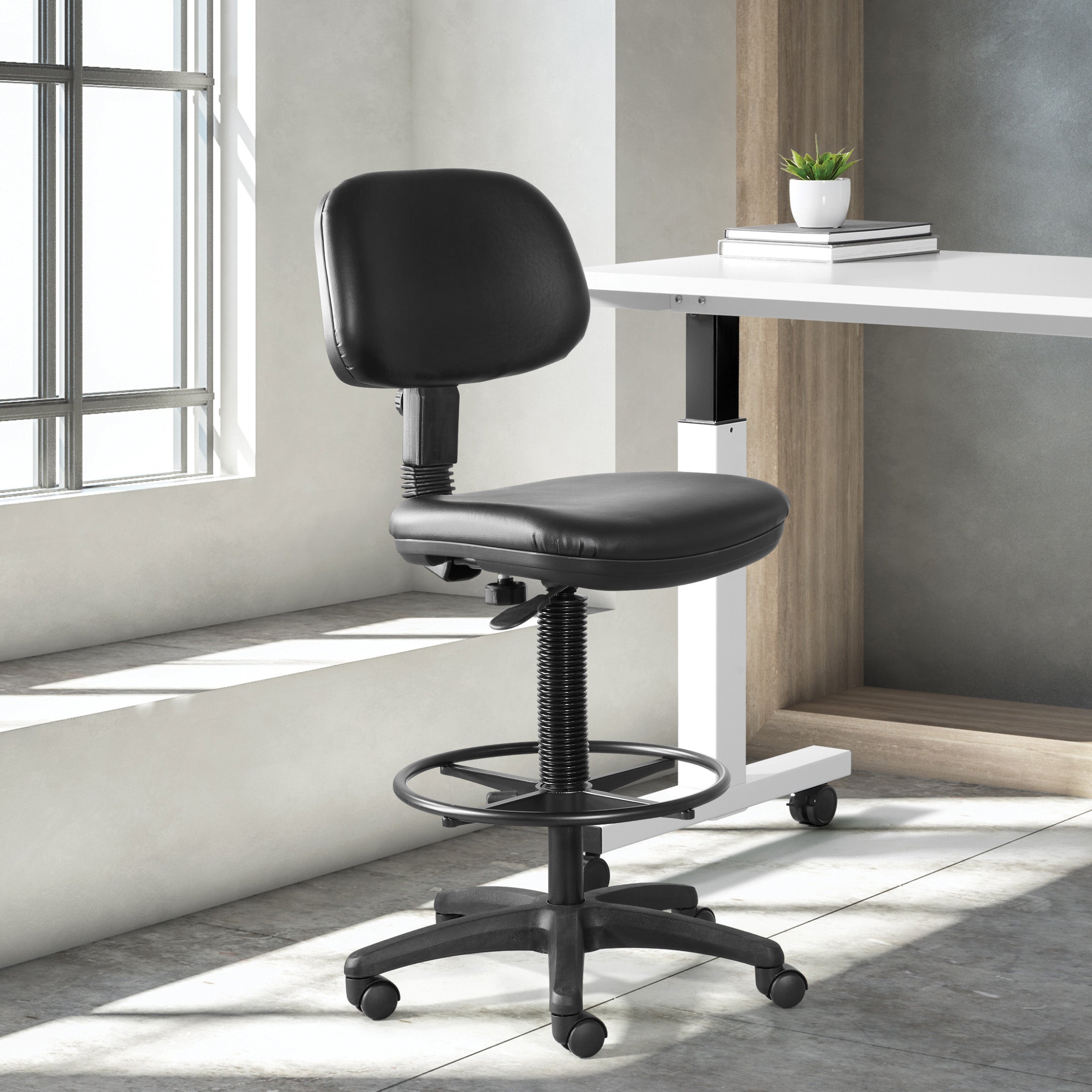 Sculptured Vinyl Drafting Chair - Black