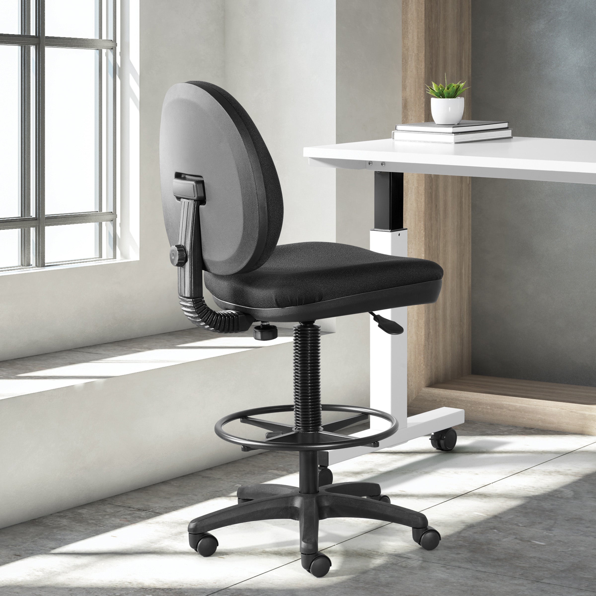 Sculptured Seat and Back Drafting Chair - Black