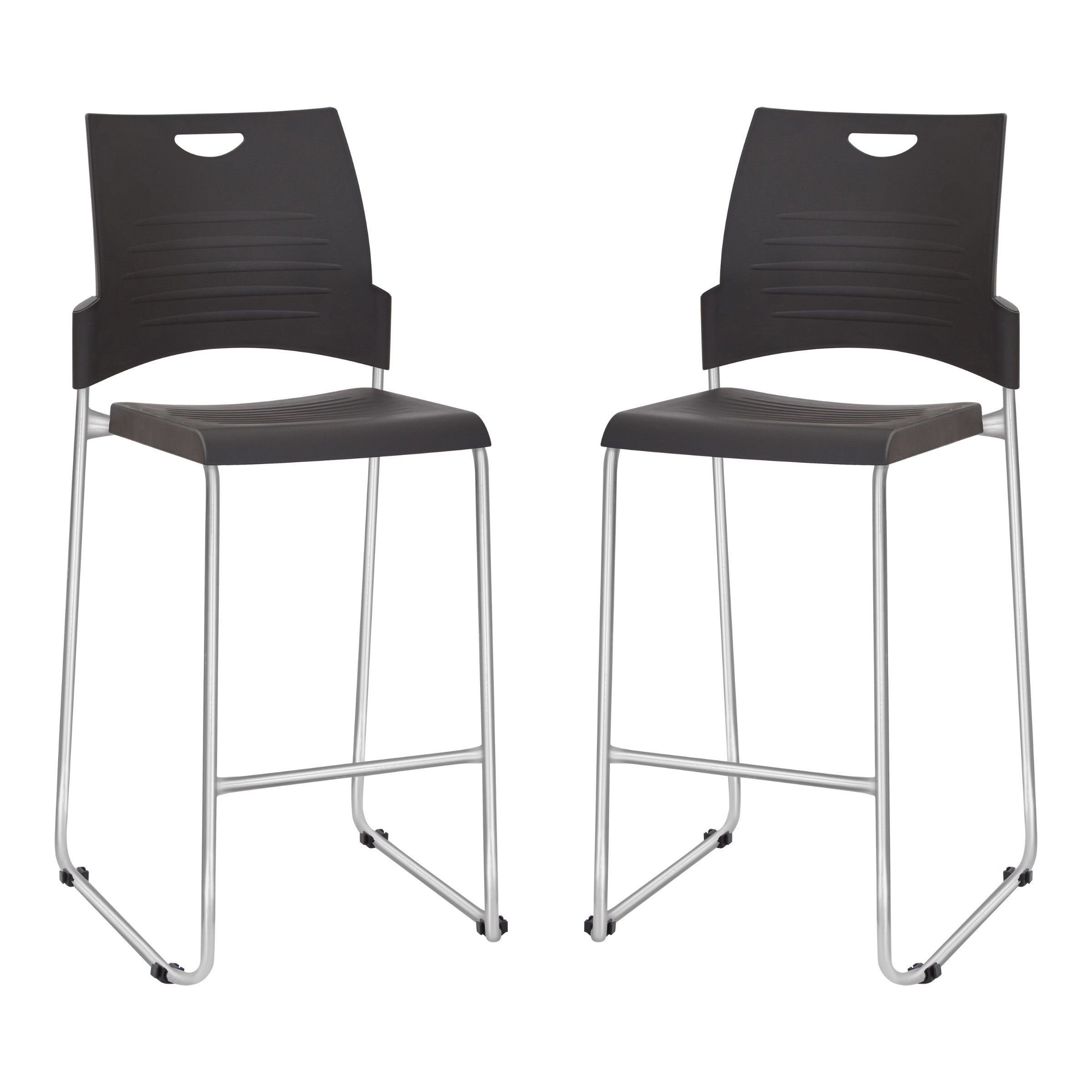 Tall Black Stacking and Ganging Chair with Plastic Seat and Back with Chrome Frame - Black