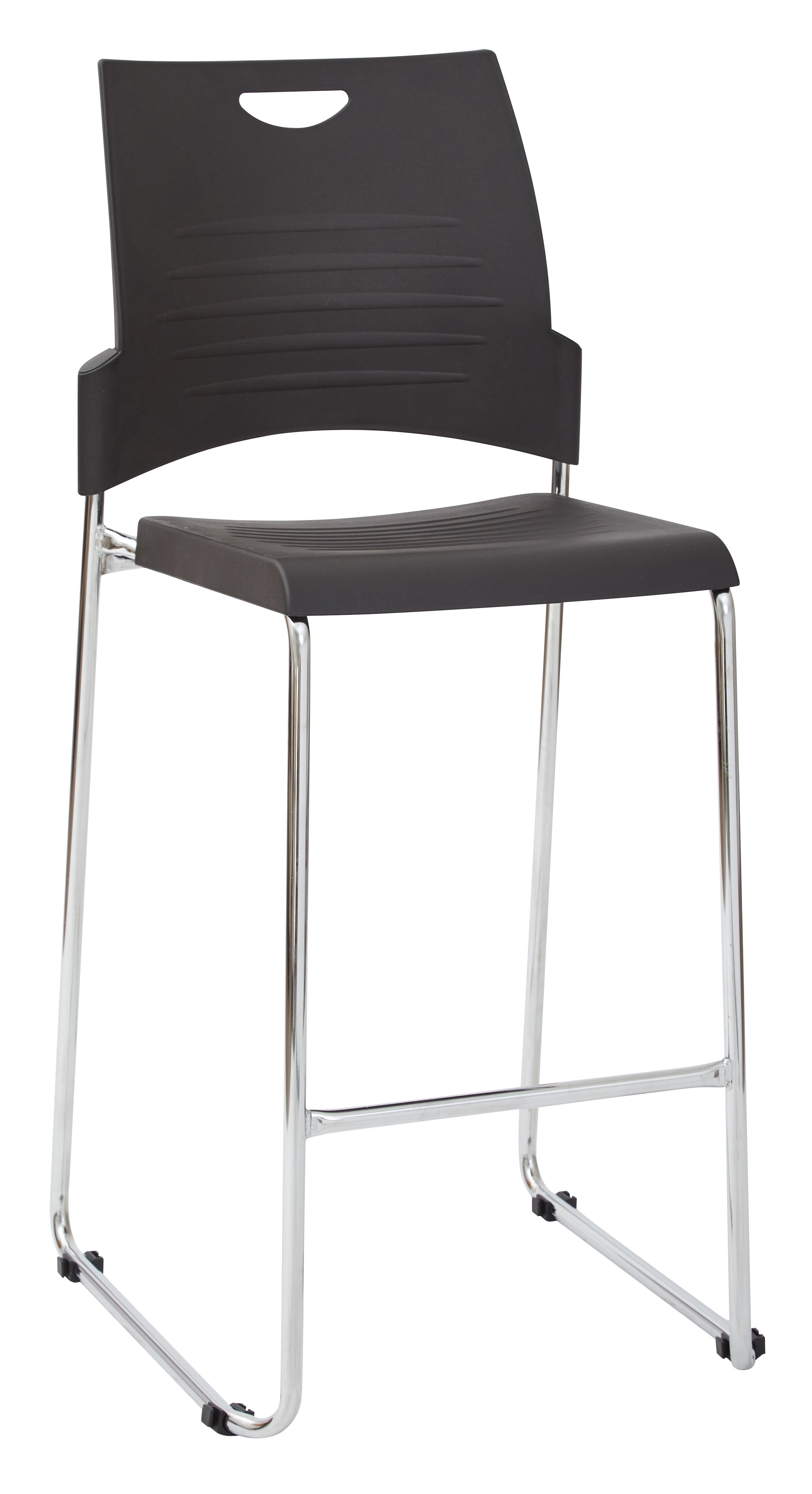 Tall Black Stacking and Ganging Chair with Plastic Seat and Back with Chrome Frame - Black