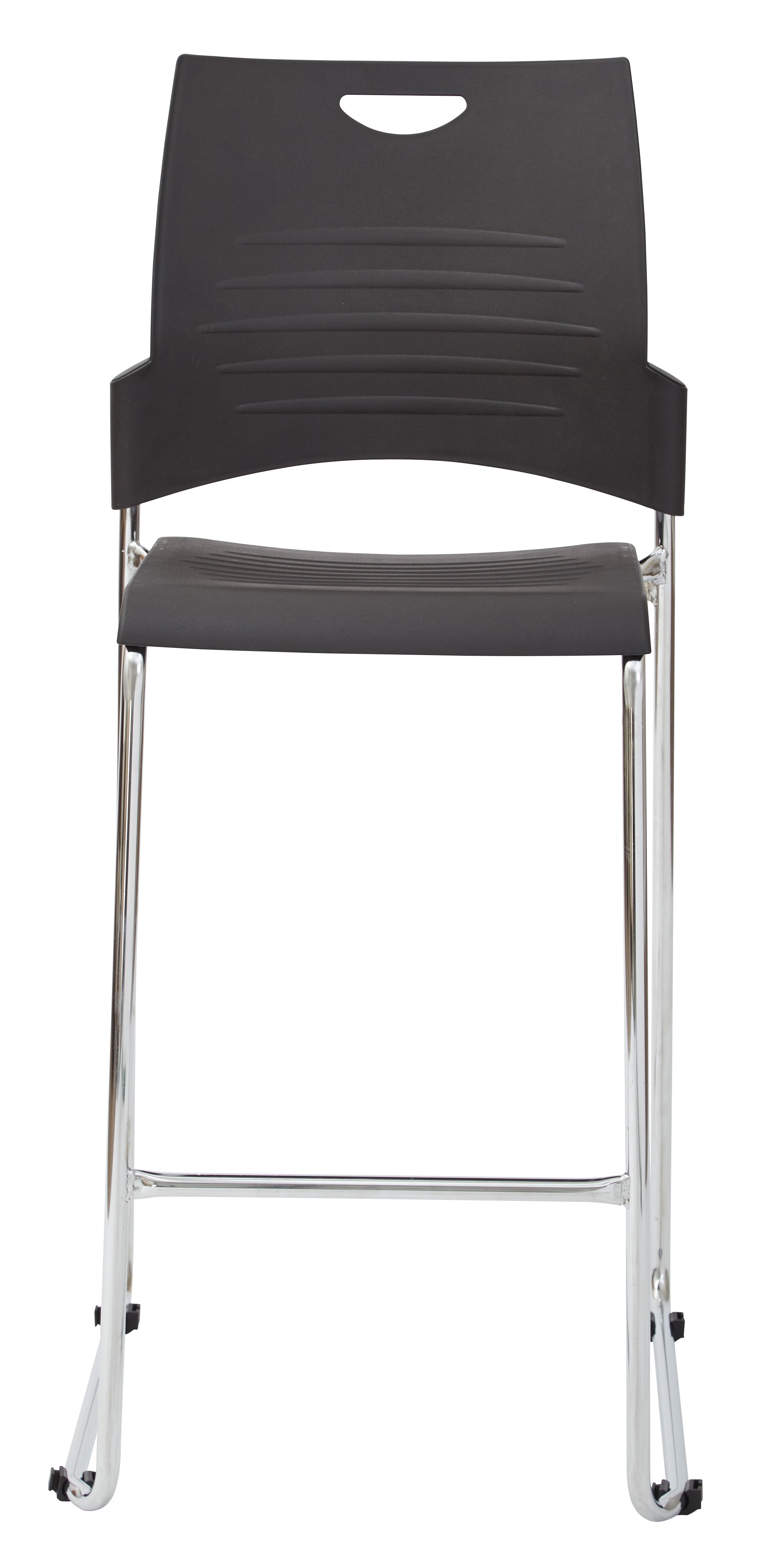 Tall Black Stacking and Ganging Chair with Plastic Seat and Back with Chrome Frame - Black