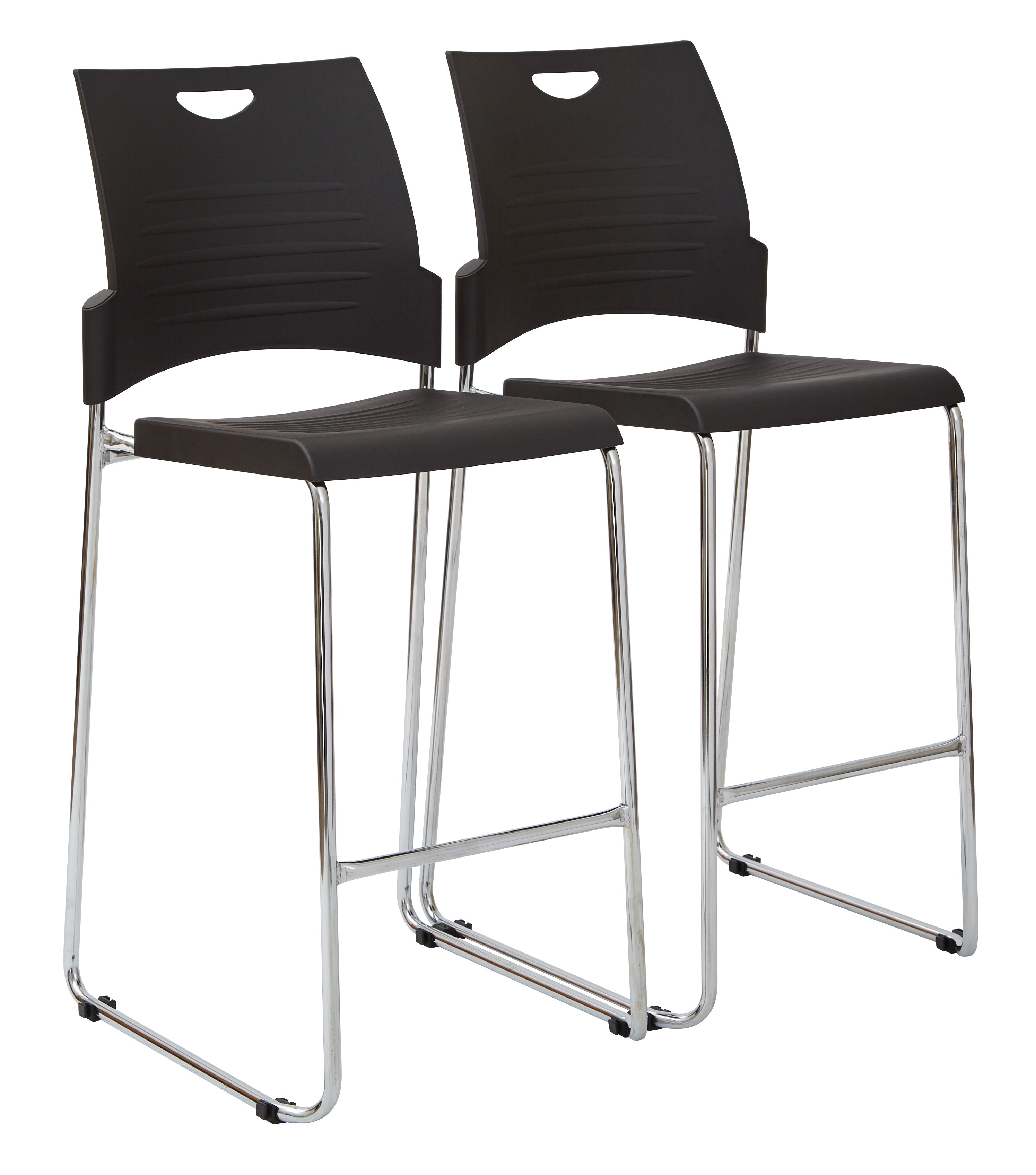 Tall Black Stacking and Ganging Chair with Plastic Seat and Back with Chrome Frame - Black