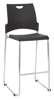 Tall Black Stacking and Ganging Chair with Plastic Seat and Back with Chrome Frame - Black