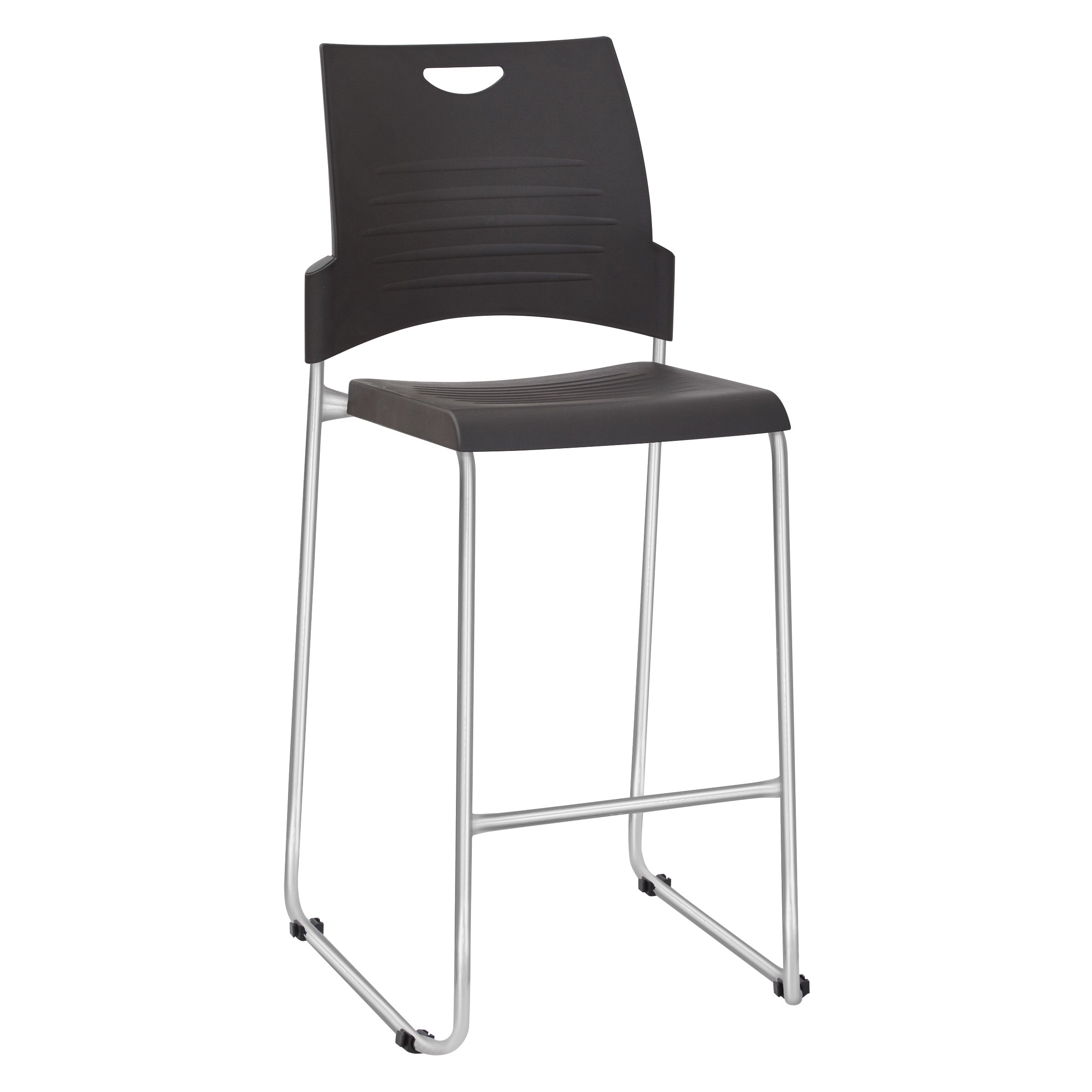 Tall Black Stacking and Ganging Chair with Plastic Seat and Back with Chrome Frame - Black