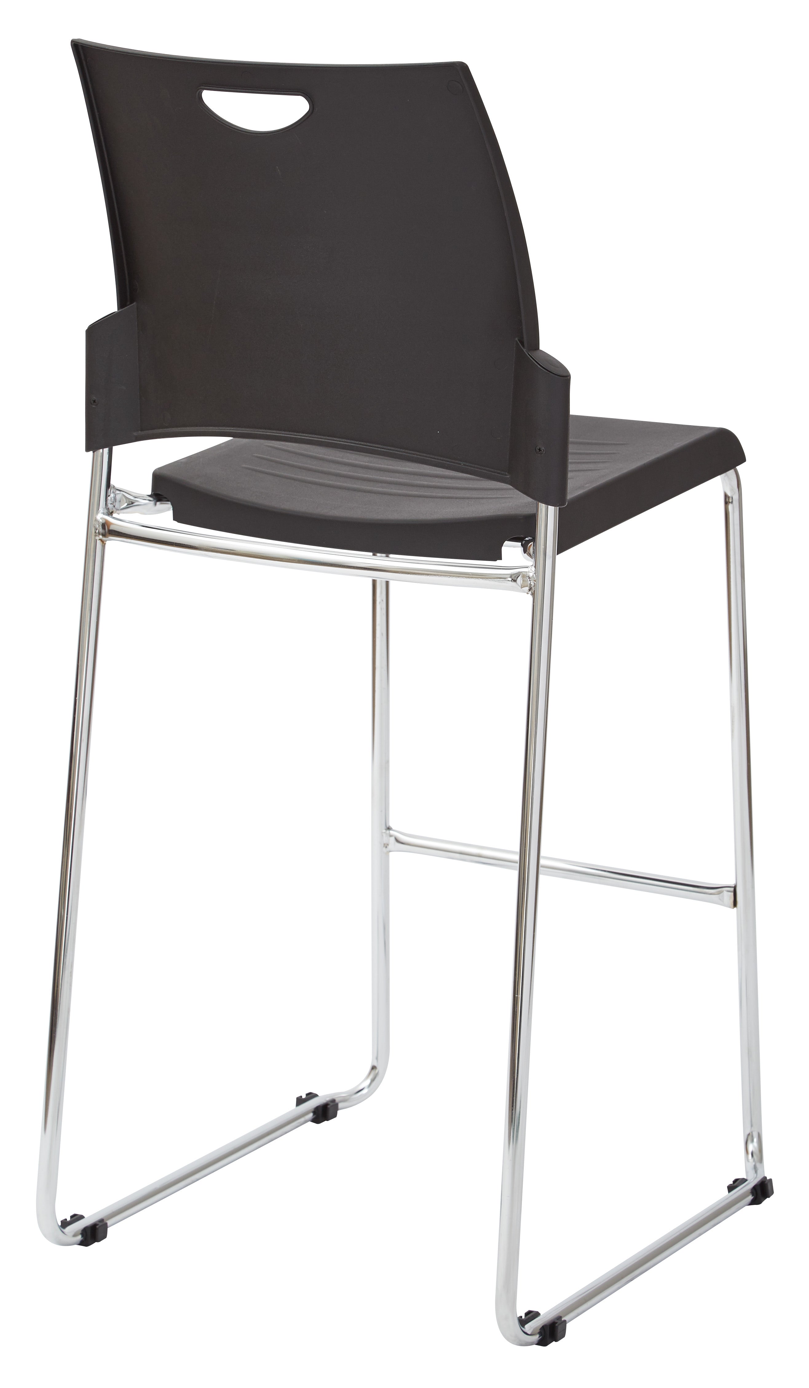Tall Black Stacking and Ganging Chair with Plastic Seat and Back with Chrome Frame - Black