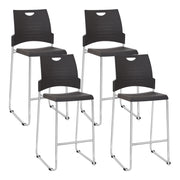 Tall Black Stacking and Ganging Chair with Plastic Seat and Back with Chrome Frame - Black