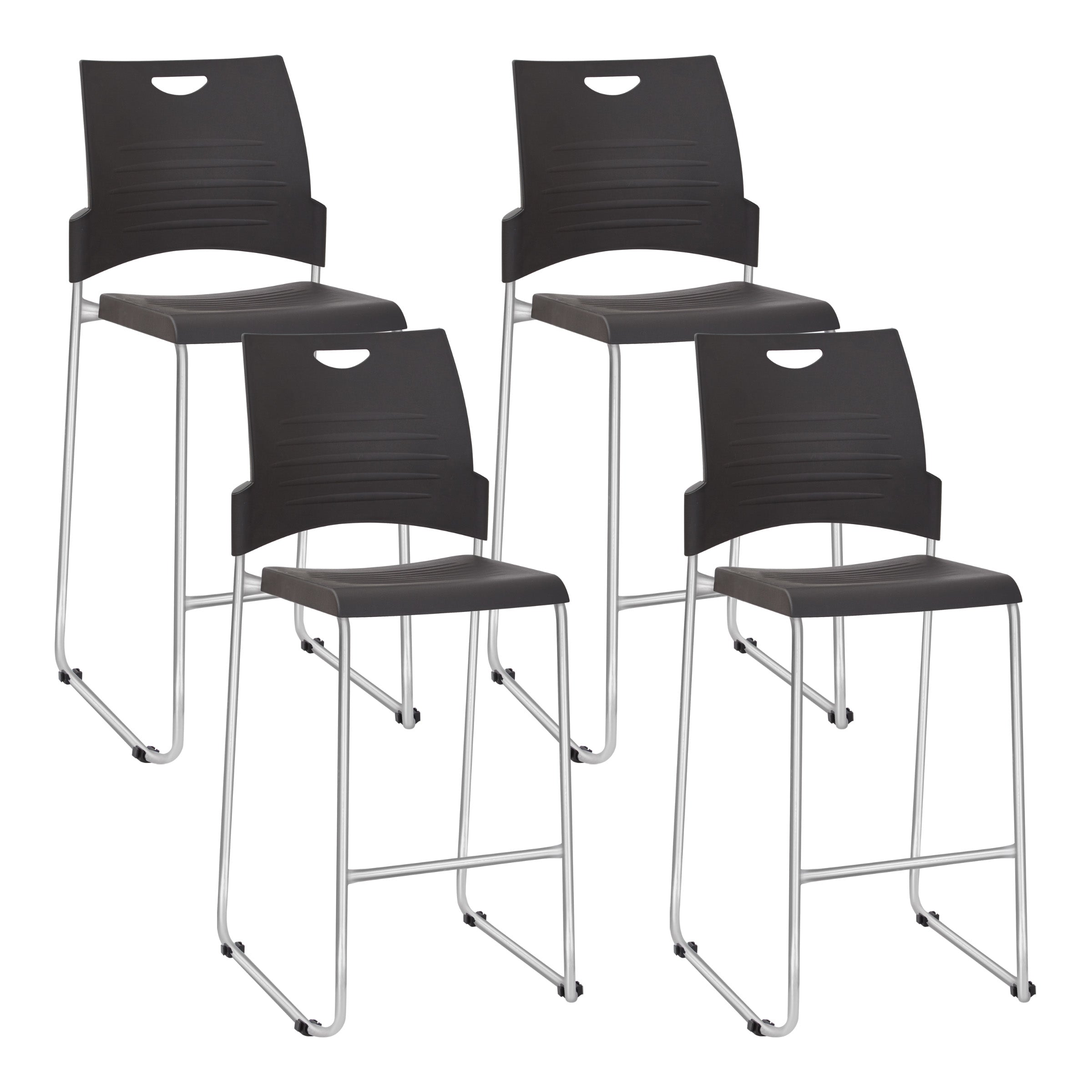 Tall Black Stacking and Ganging Chair with Plastic Seat and Back with Chrome Frame - Black