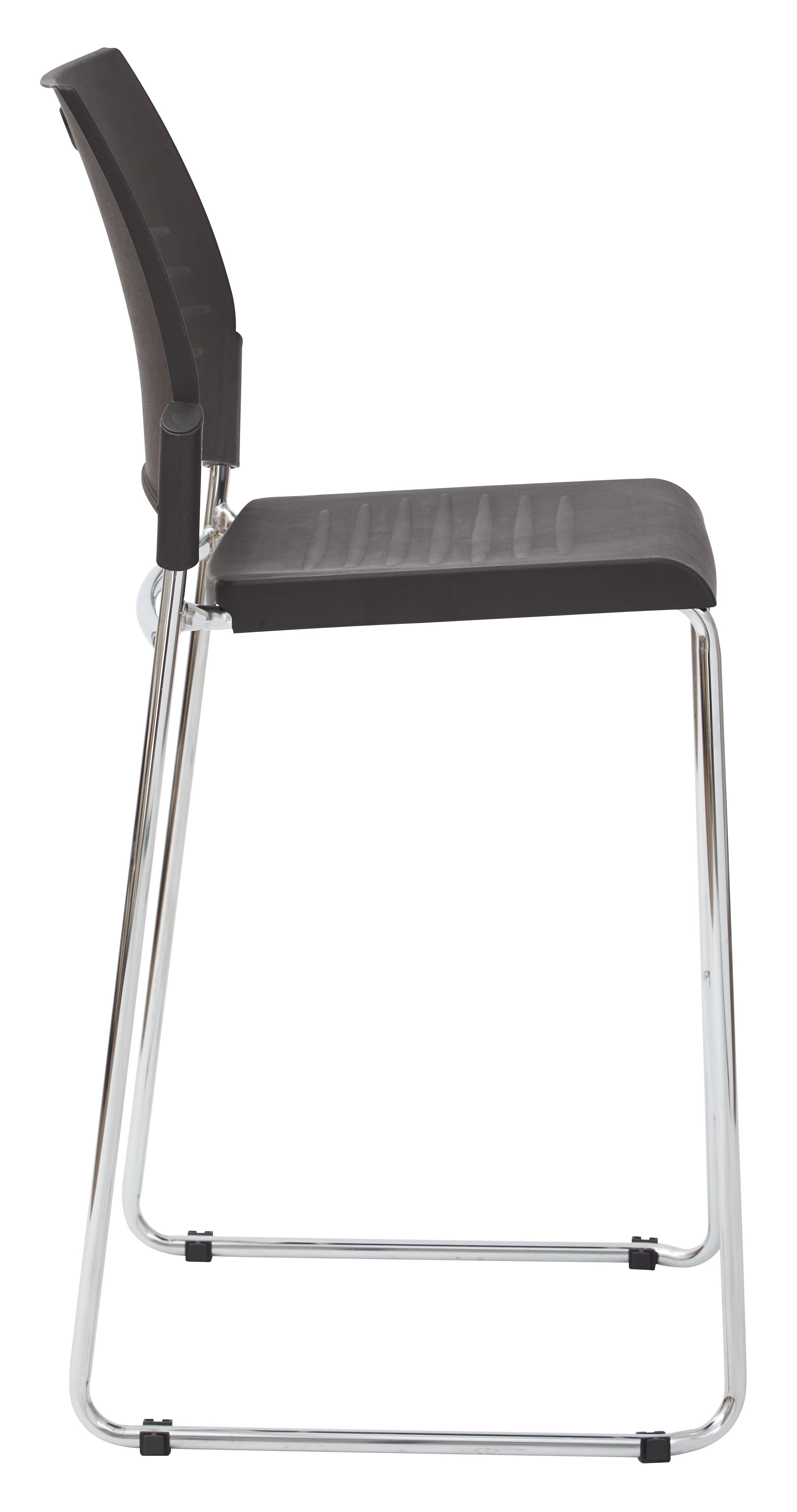Tall Black Stacking and Ganging Chair with Plastic Seat and Back with Chrome Frame - Black
