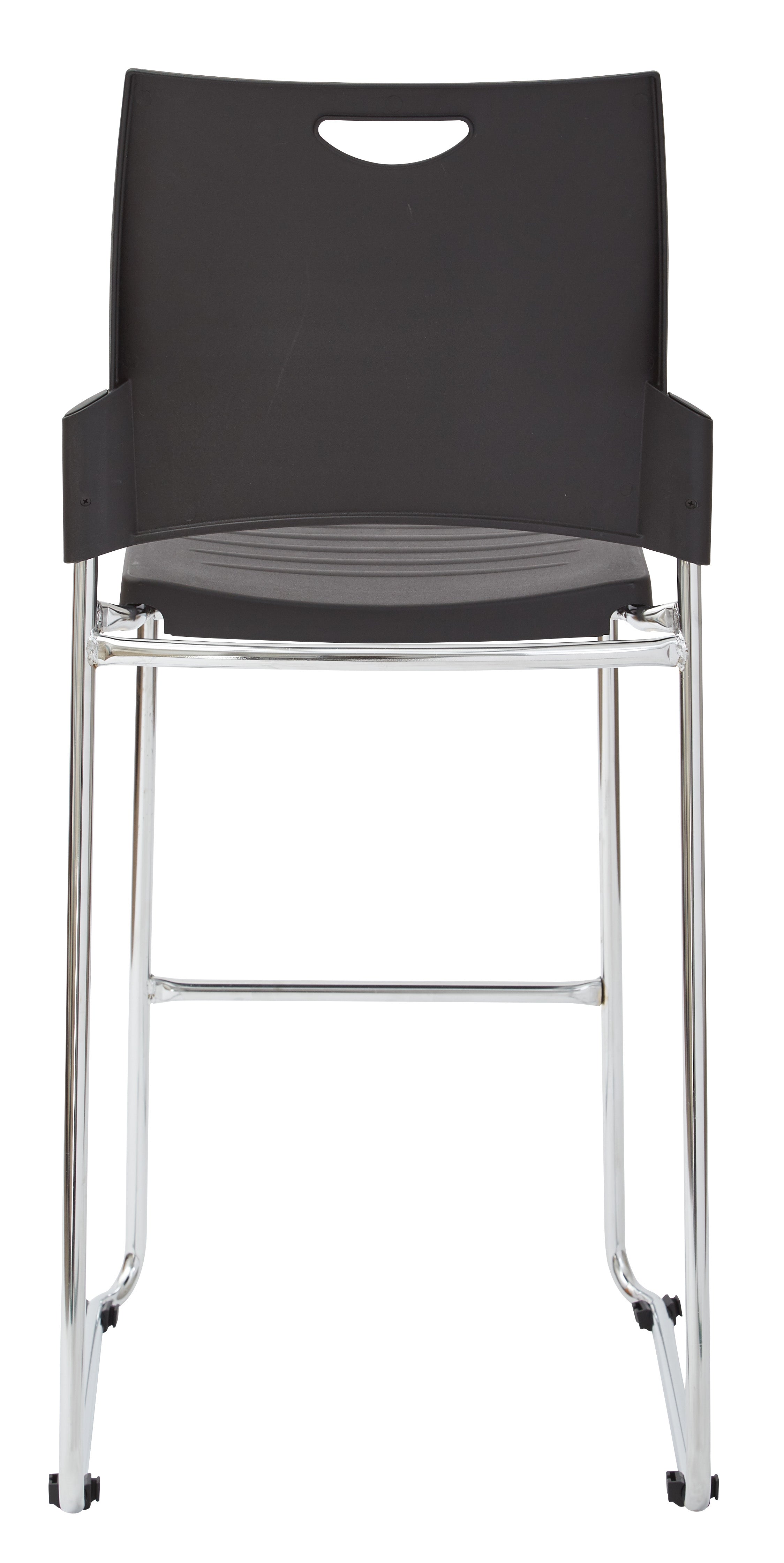 Tall Black Stacking and Ganging Chair with Plastic Seat and Back with Chrome Frame - Black