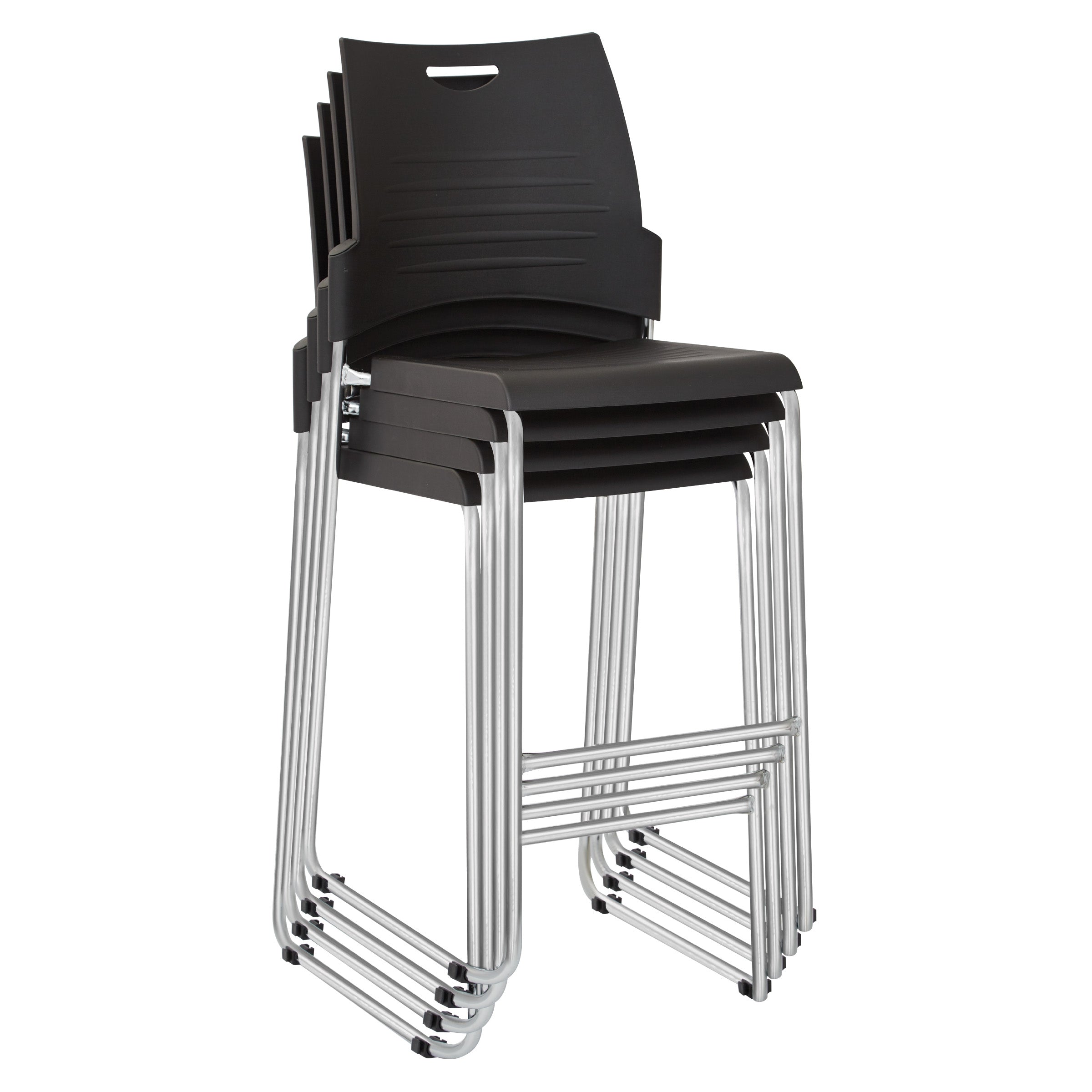Tall Black Stacking and Ganging Chair with Plastic Seat and Back with Chrome Frame - Black