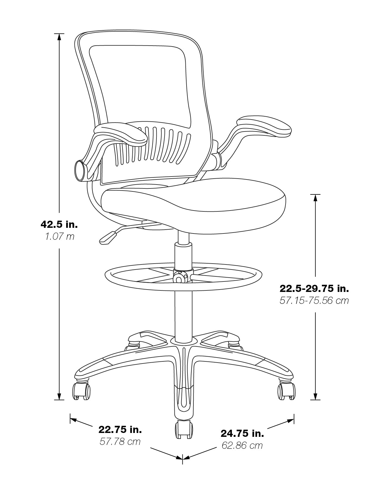 Mesh Back Drafting Chair - Black