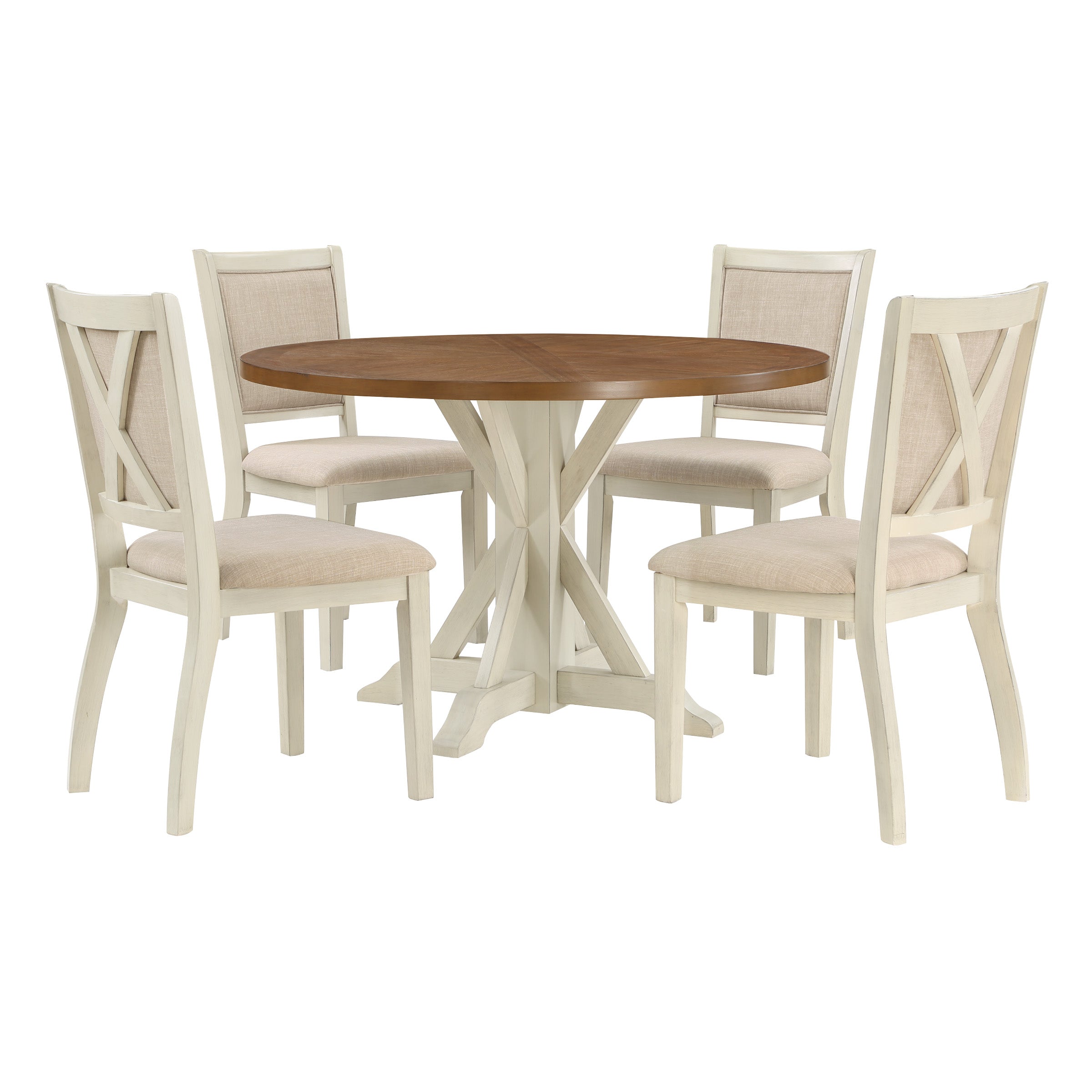 5 Piece Flower Dining Set  - Natural/White