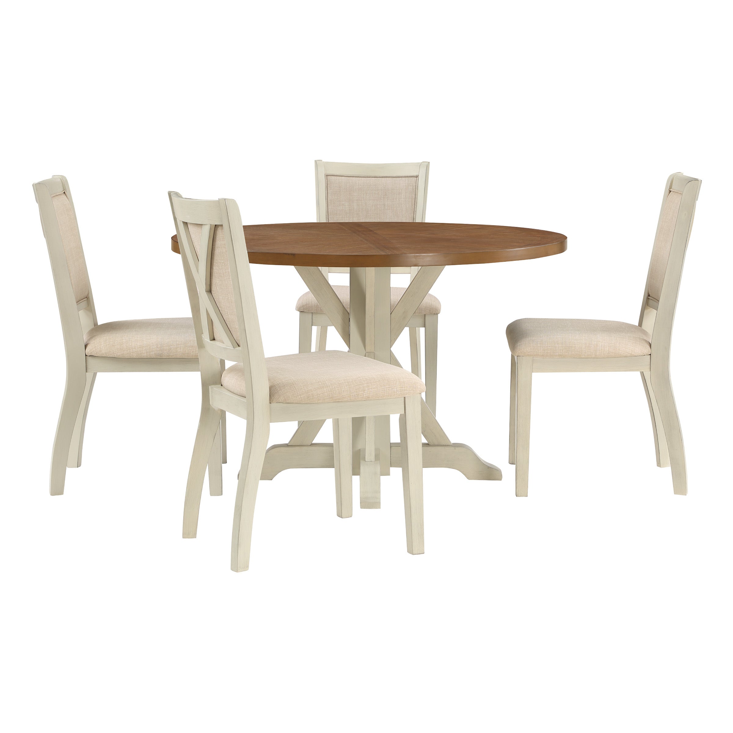 5 Piece Flower Dining Set  - Natural/White