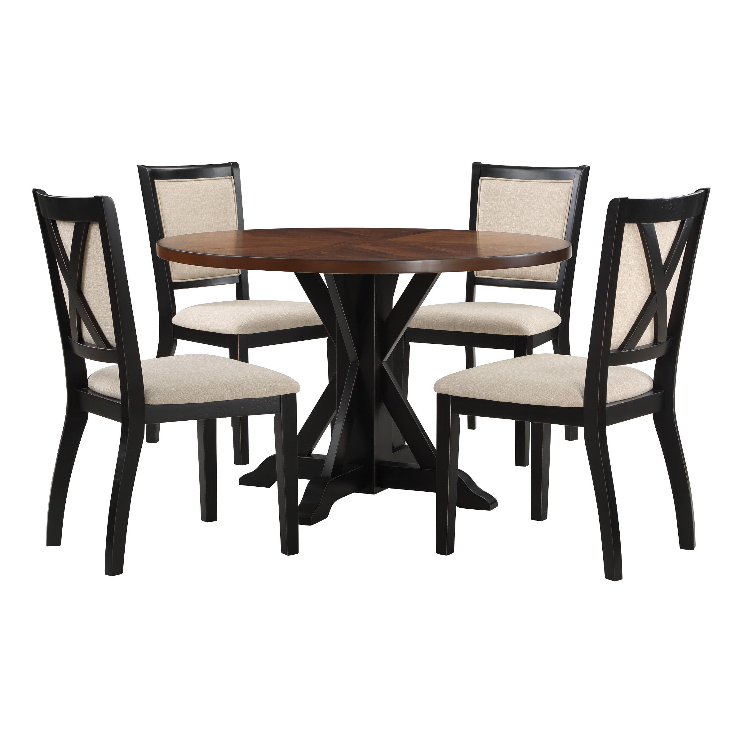 5 Piece Flower Dining Set  - Natural/Black