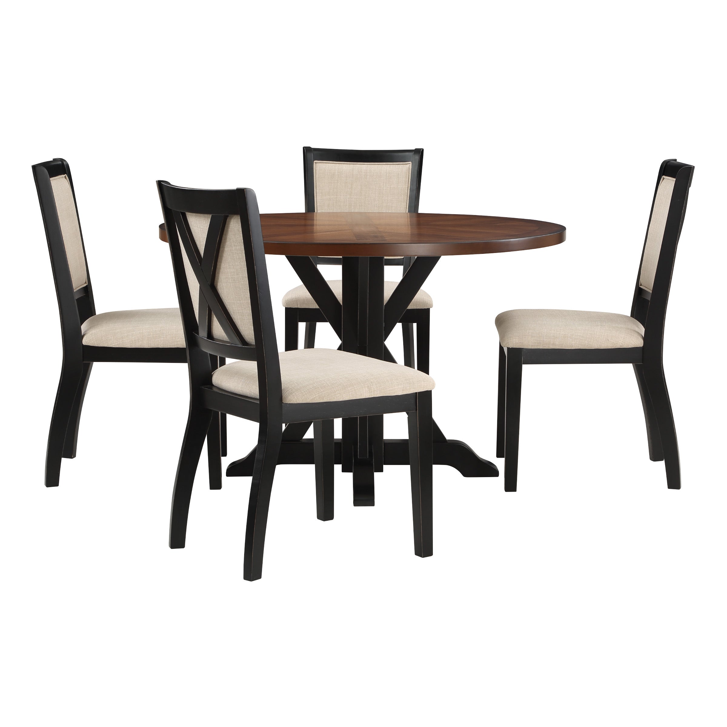 5 Piece Flower Dining Set  - Natural/Black