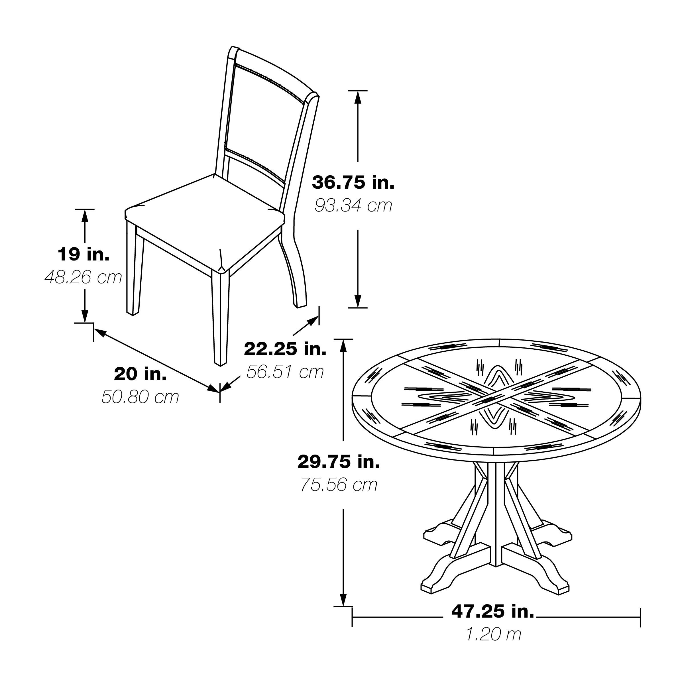 5 Piece Flower Dining Set  - Natural/Black