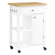 Derry Kitchen Cart with Natural Butcher Block Top With White Finish
