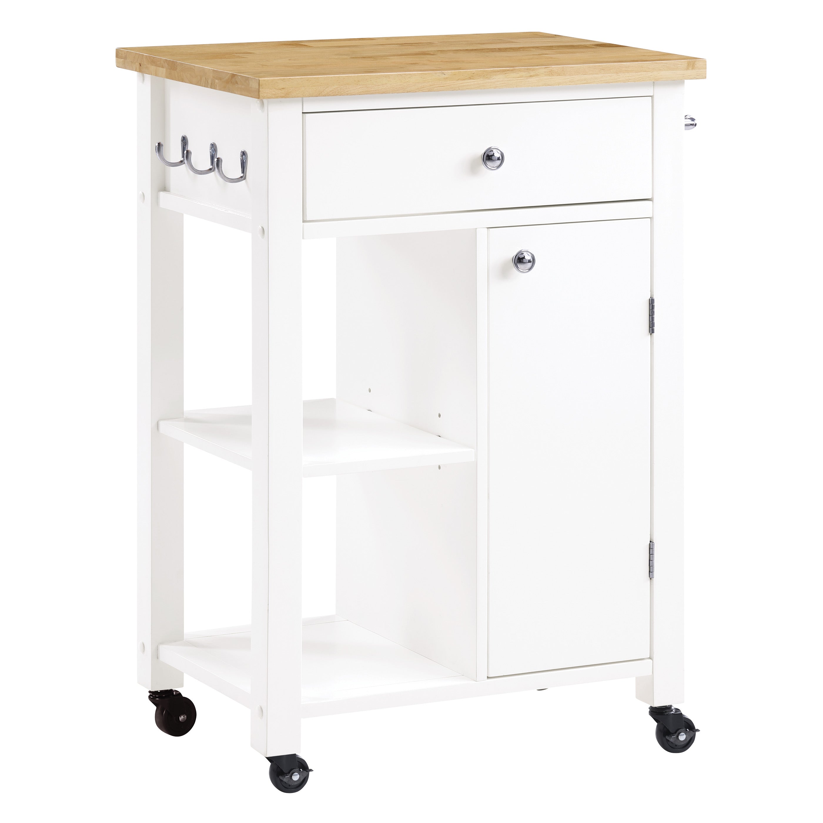 Derry Kitchen Cart with Natural Butcher Block Top With White Finish
