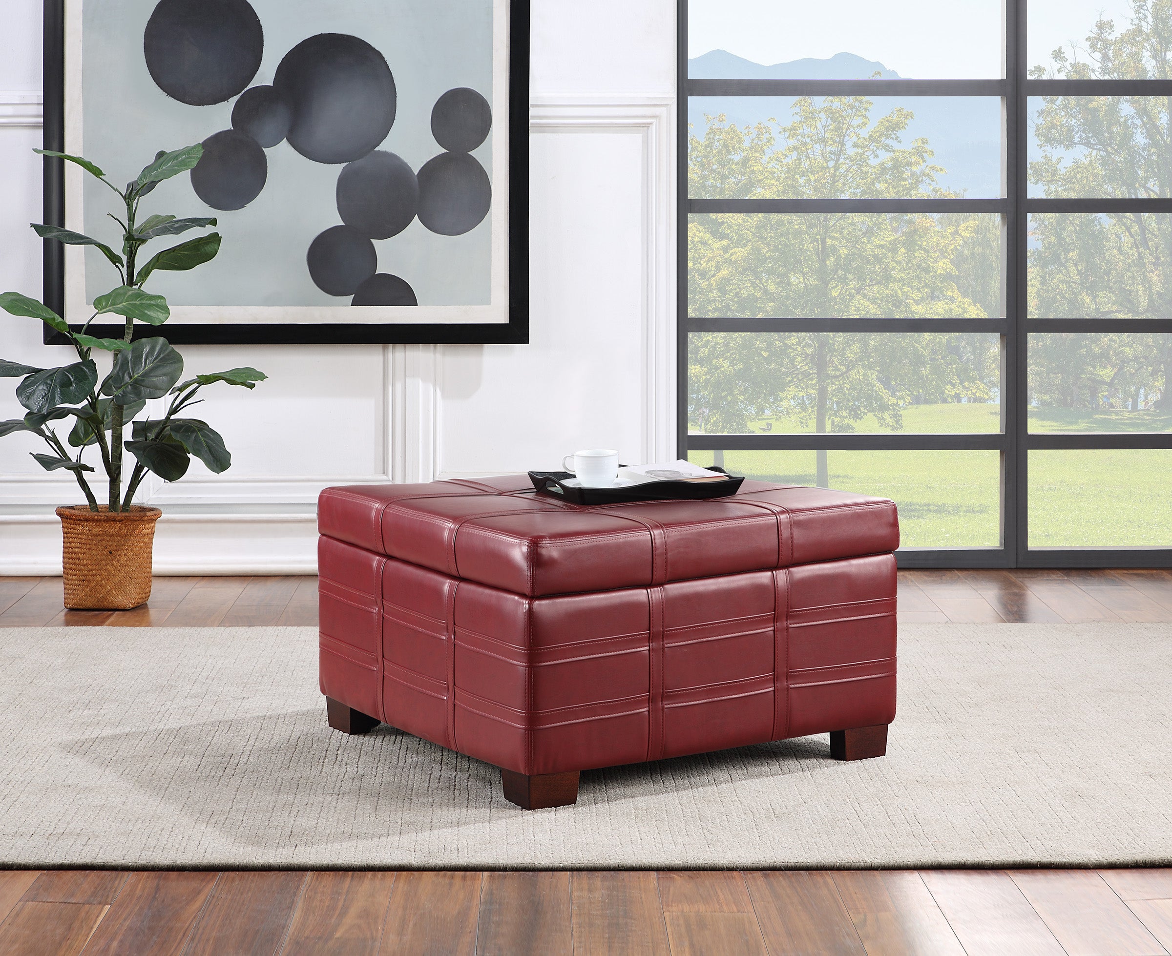 Detour Strap Ottoman - Crimson Red