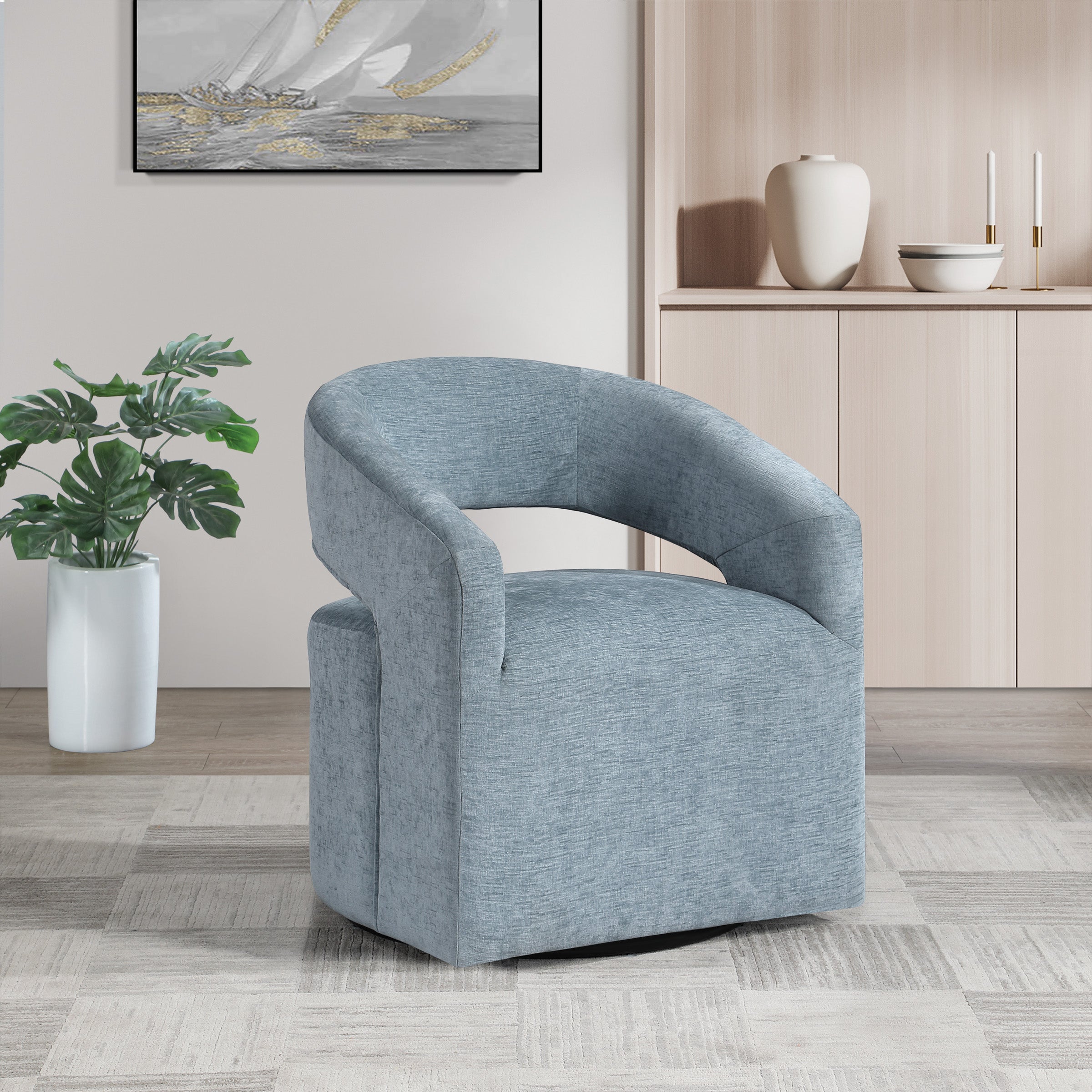 Devin Swivel Chair in Sky Blue Fabric