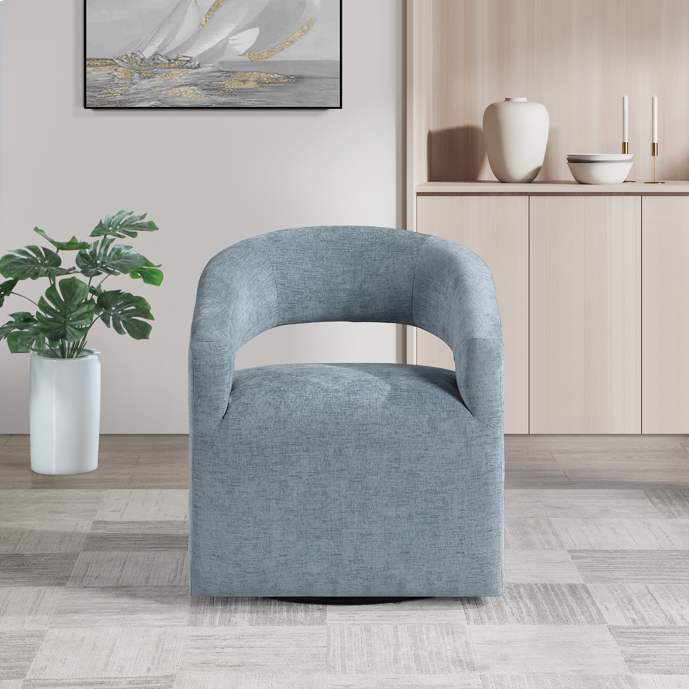 Devin Swivel Chair in Sky Blue Fabric