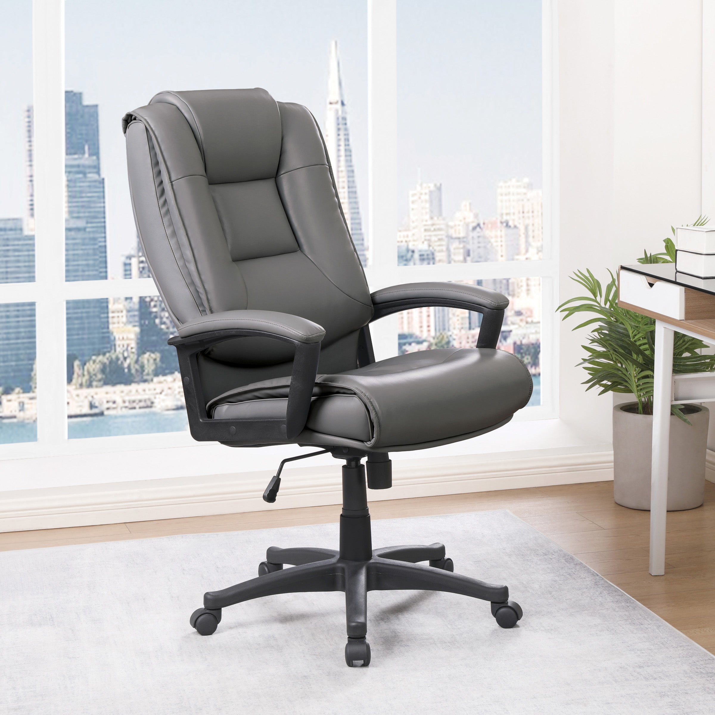 High Back Bonded Lthr Chair - Charcoal
