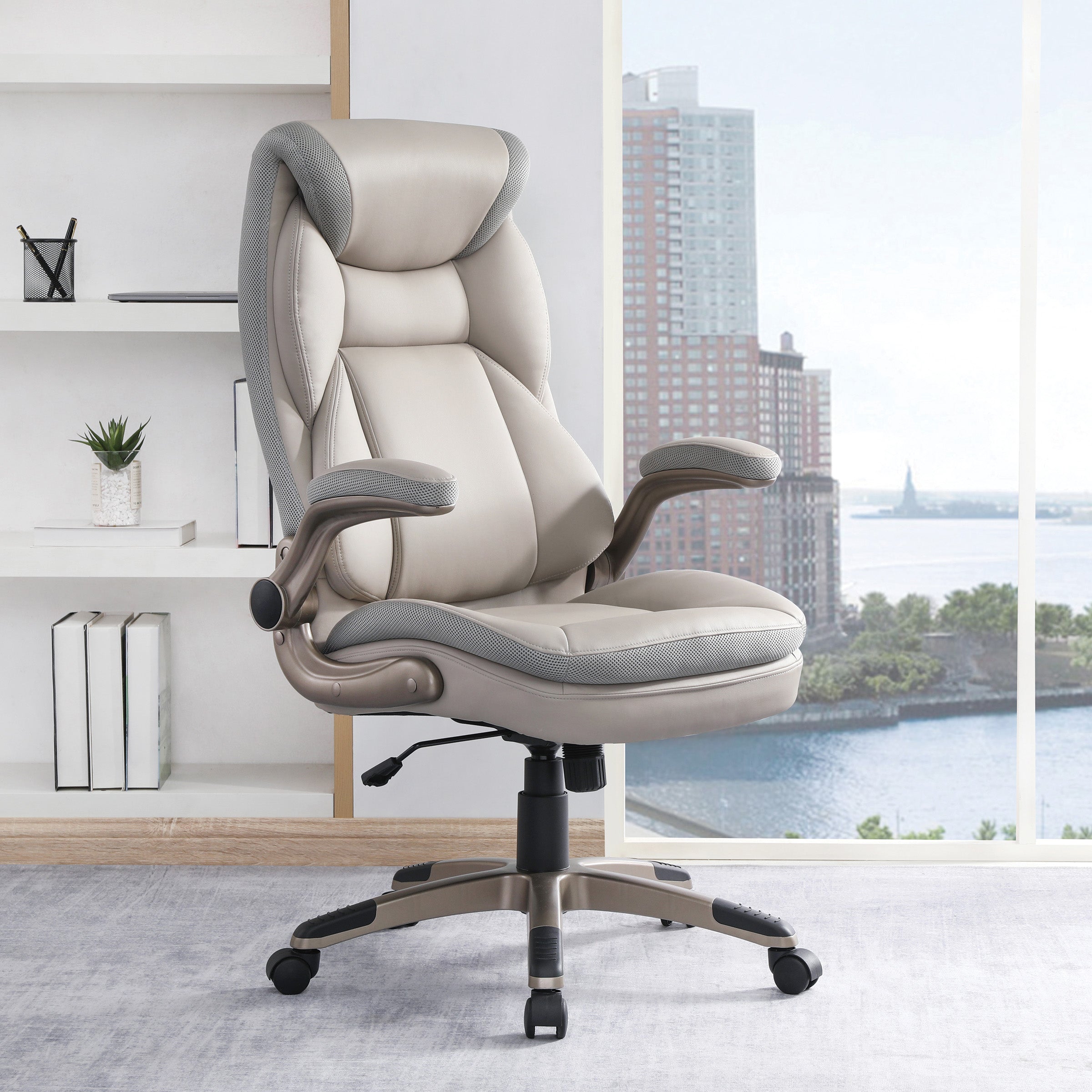 Exec Bonded Lthr Office Chair - Taupe / Cocoa