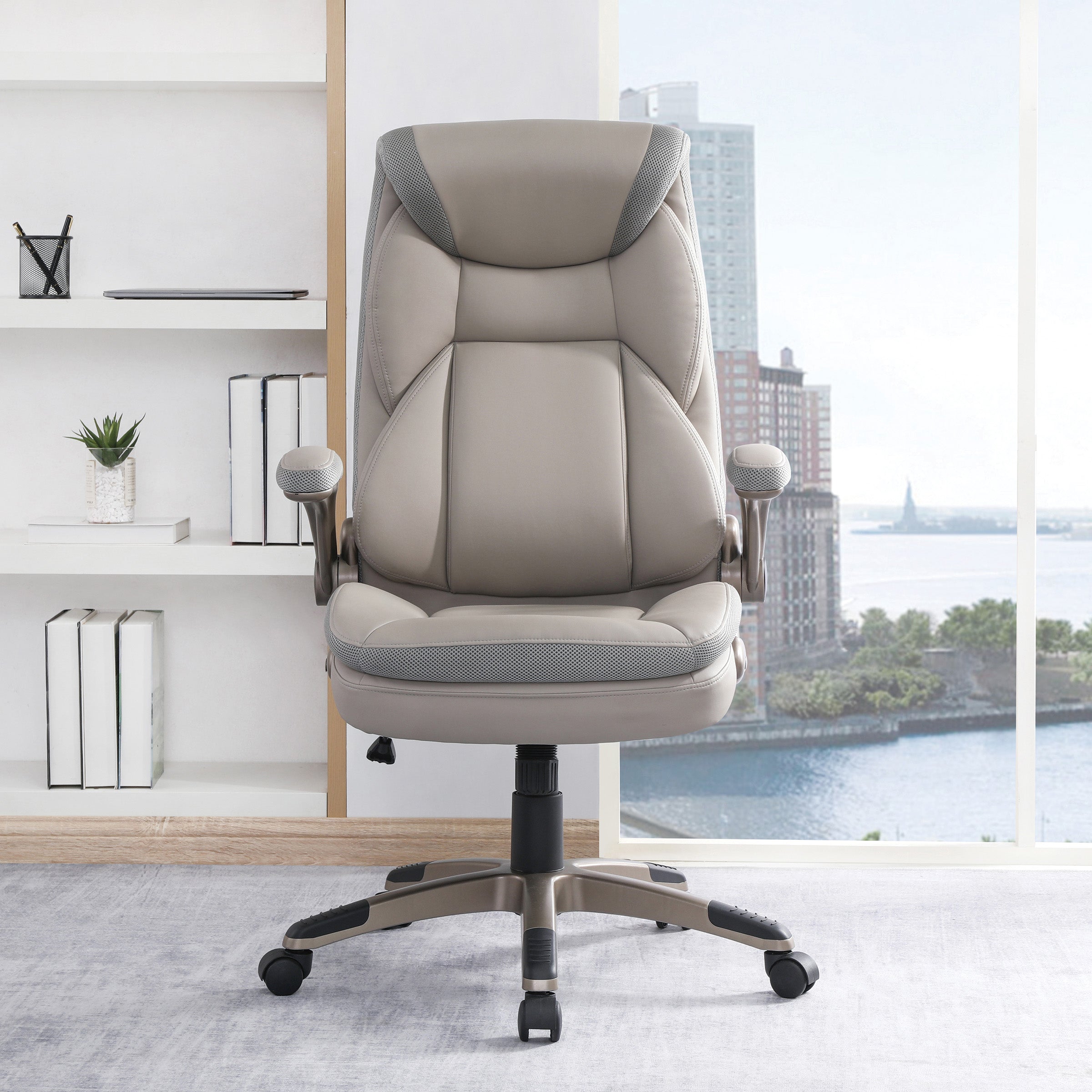 Exec Bonded Lthr Office Chair - Taupe / Cocoa