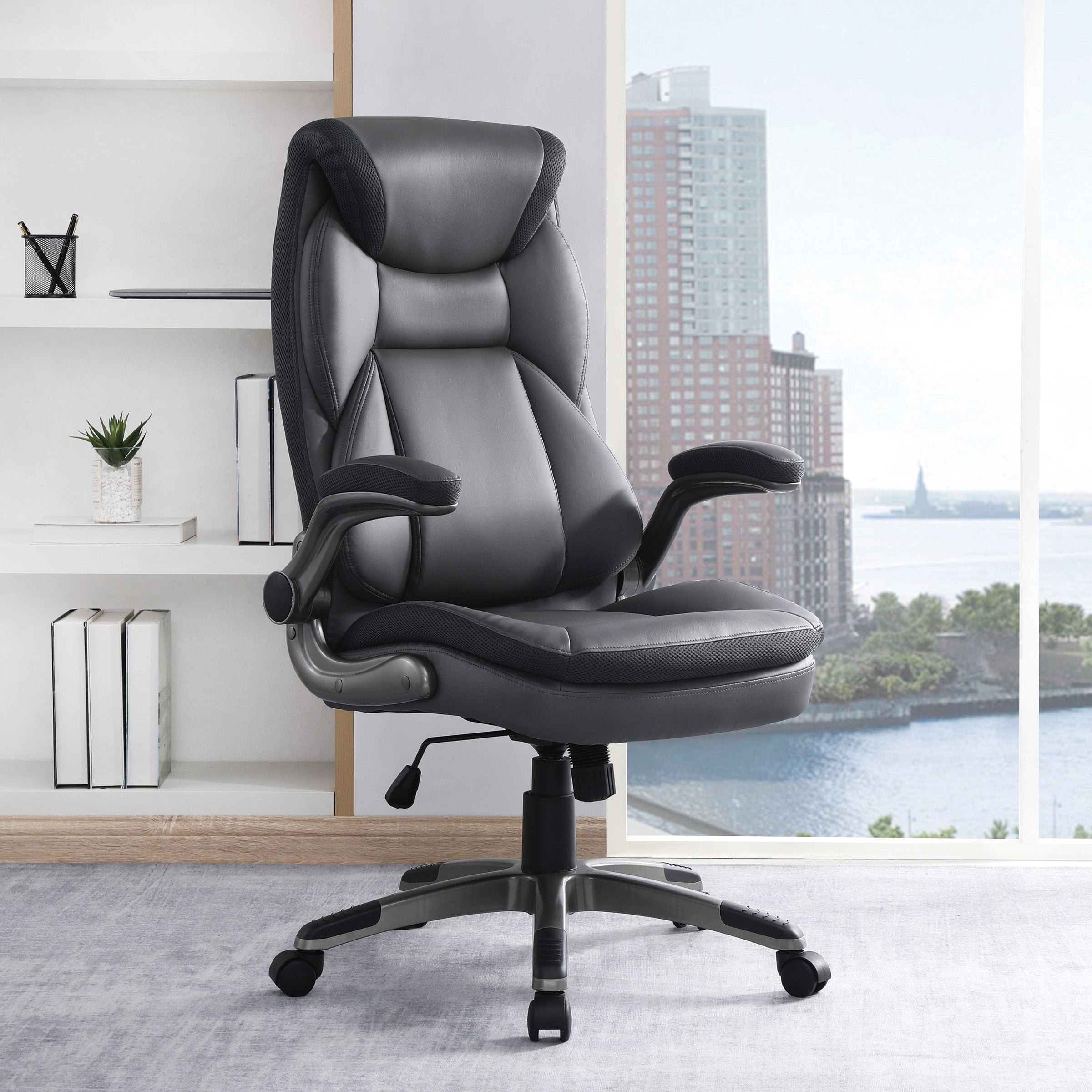 Exec Bonded Lthr Office Chair - Charcoal / Titanium