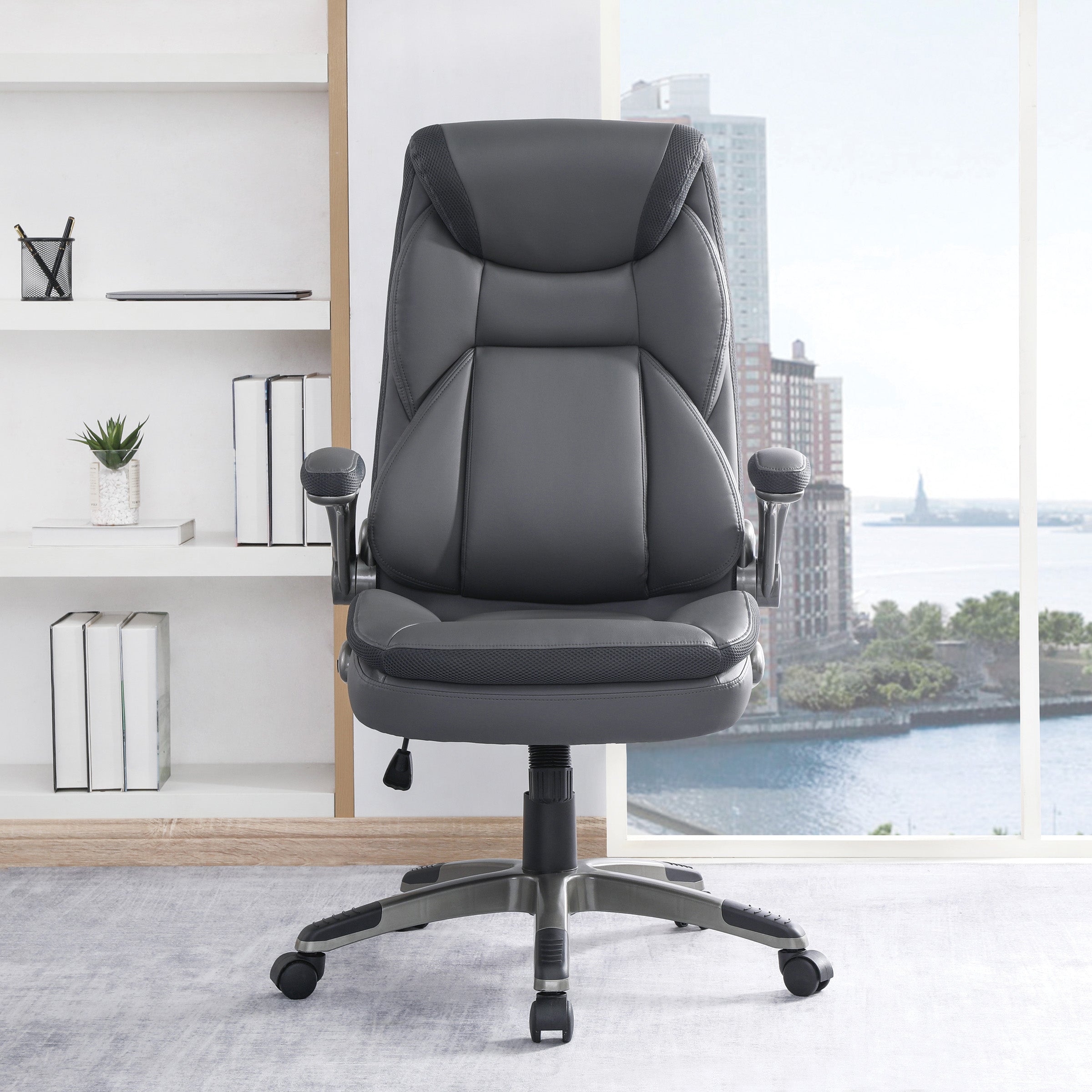 Exec Bonded Lthr Office Chair - Charcoal / Titanium