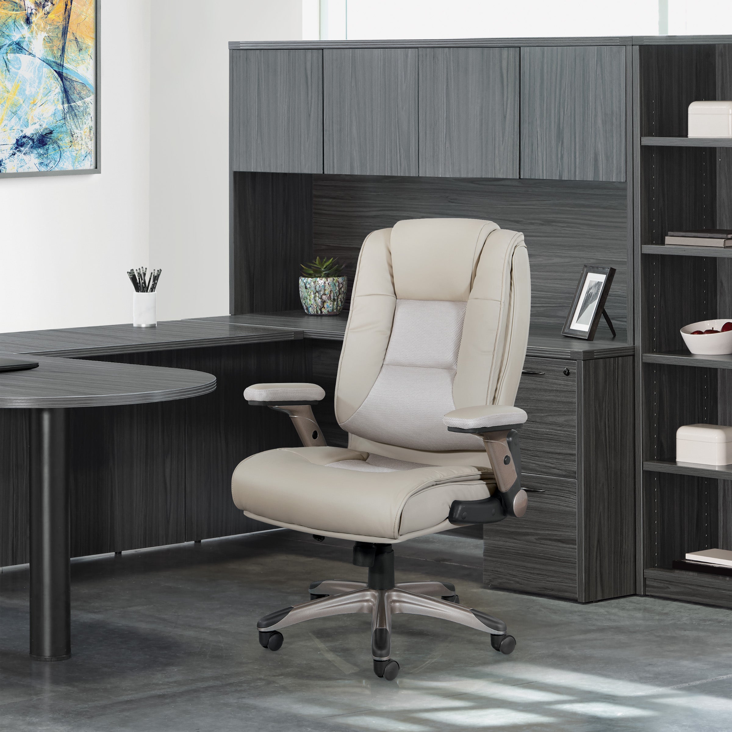 Exec Bonded Lthr Office Chair - Taupe / Cocoa