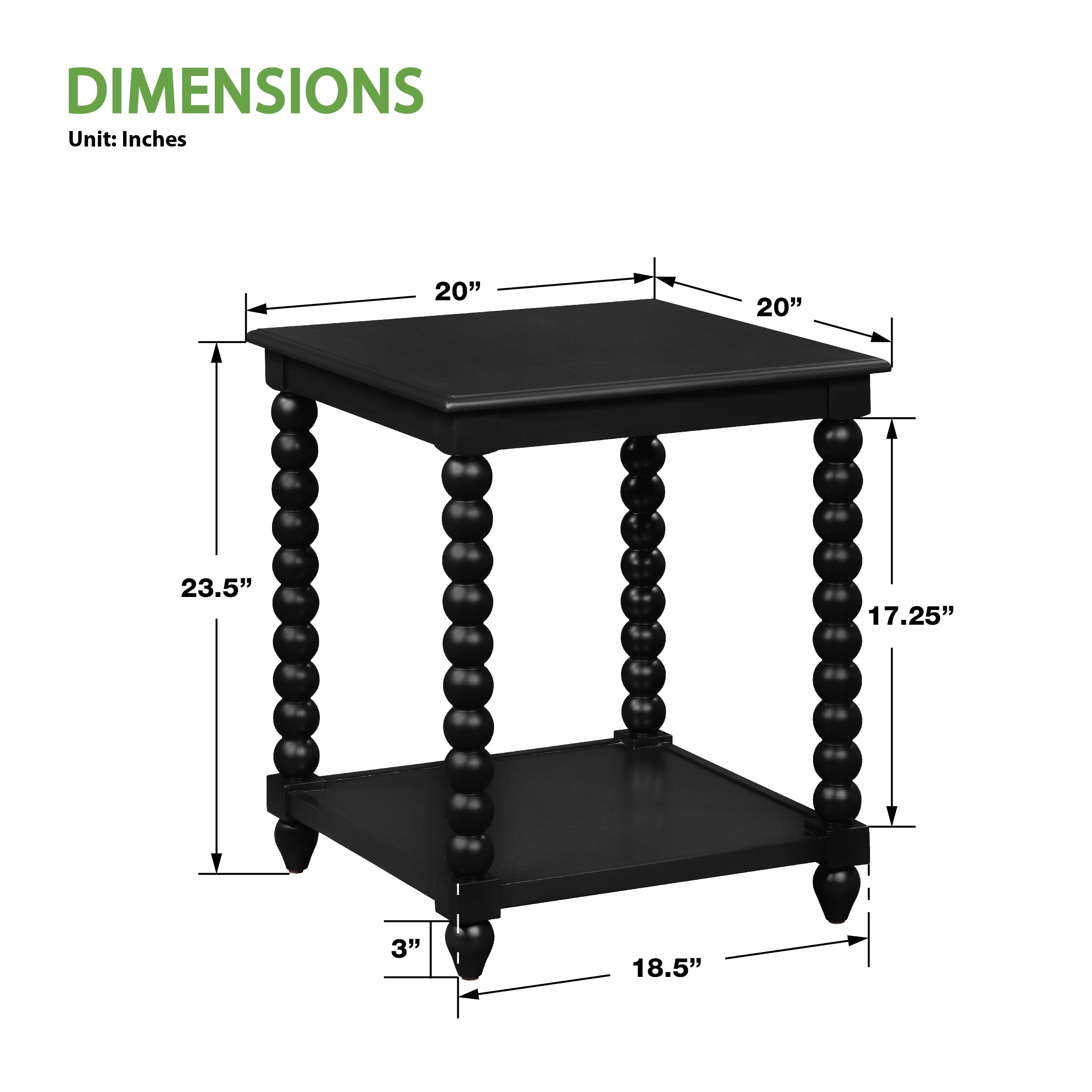 Elise End Table in Black Finish - Black