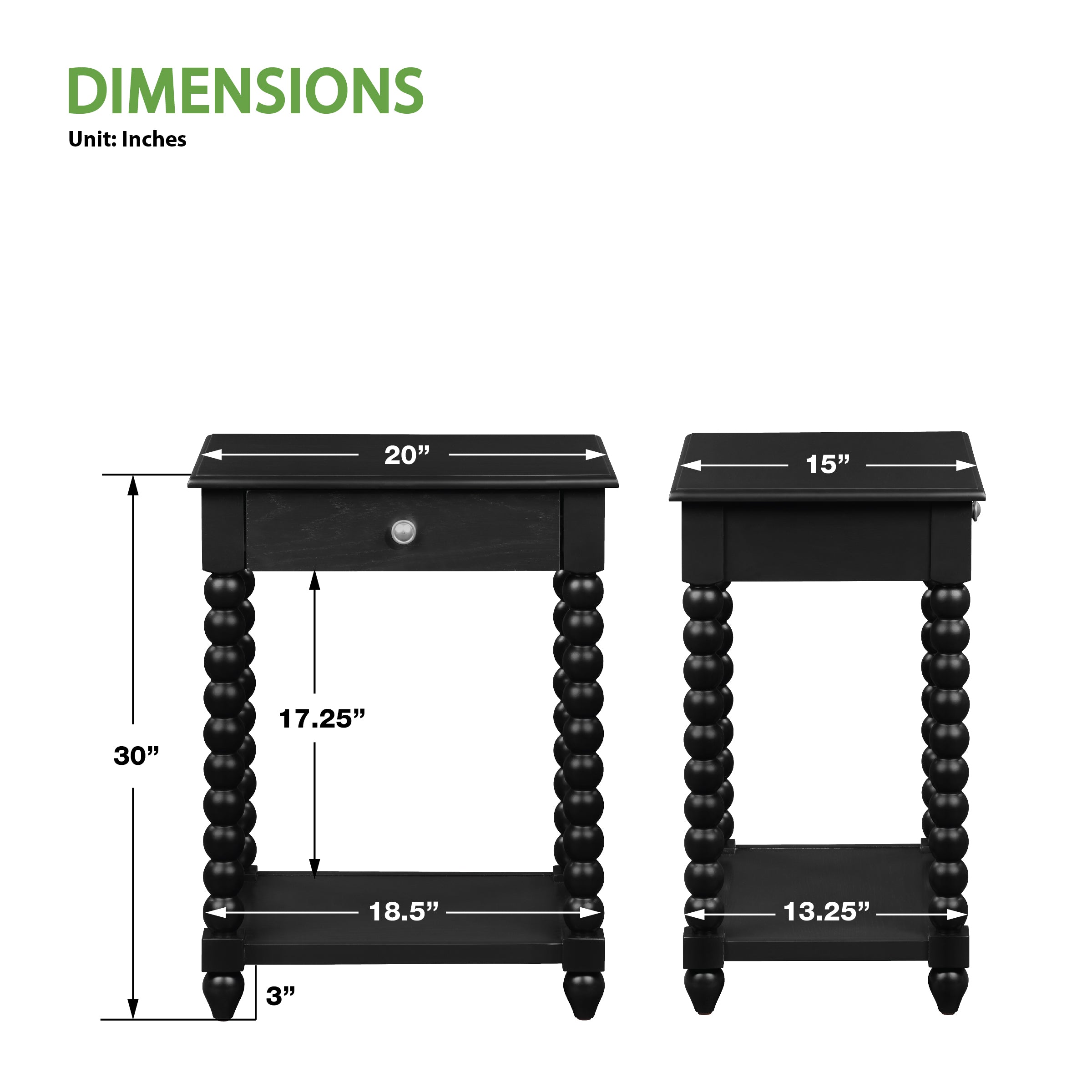 Elise Side Table in Black Finish - Black